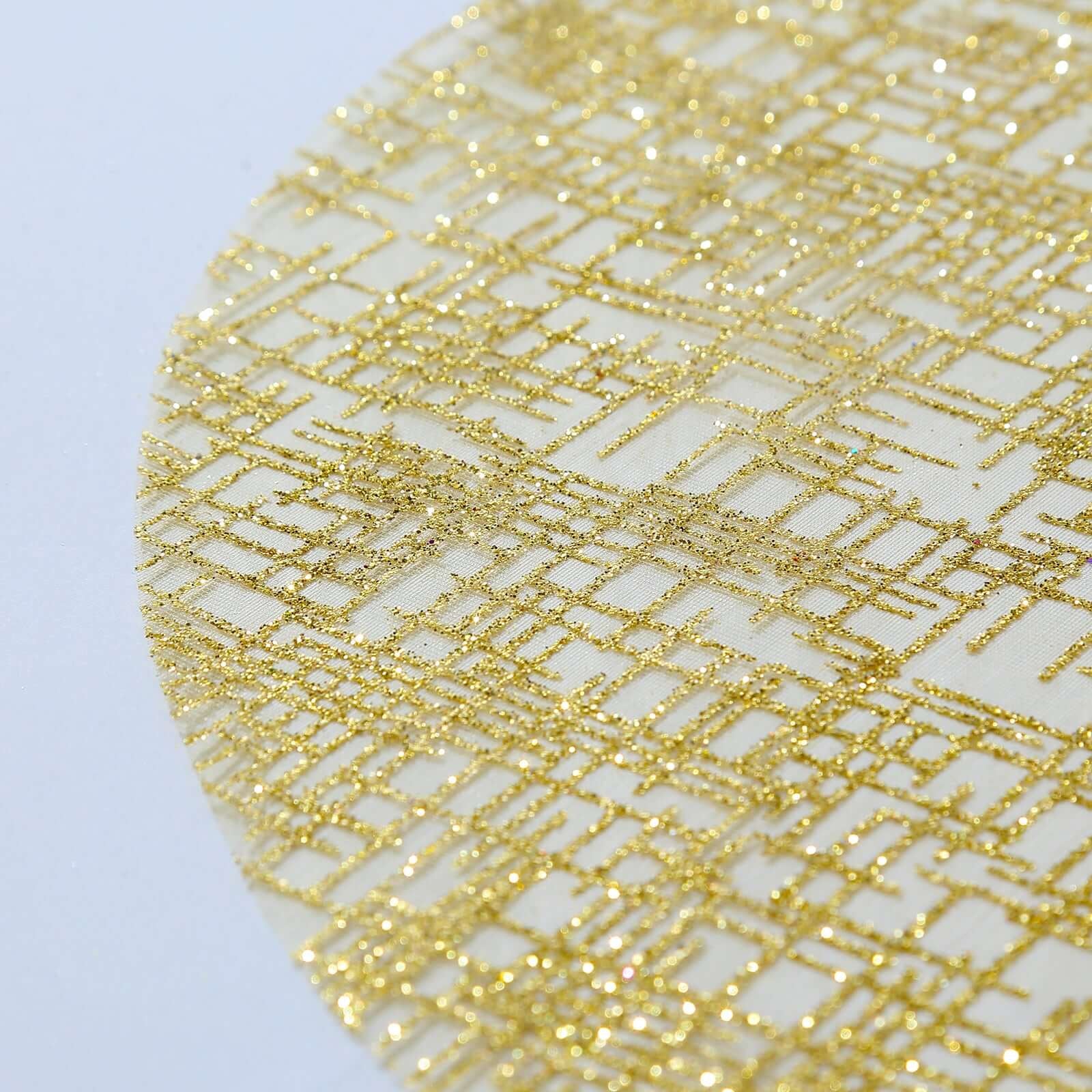 50-Pack Mesh Table Placemats 13" Round Glitter Design Metallic Gold - Polyester Disposable Dining Mats - Image 5