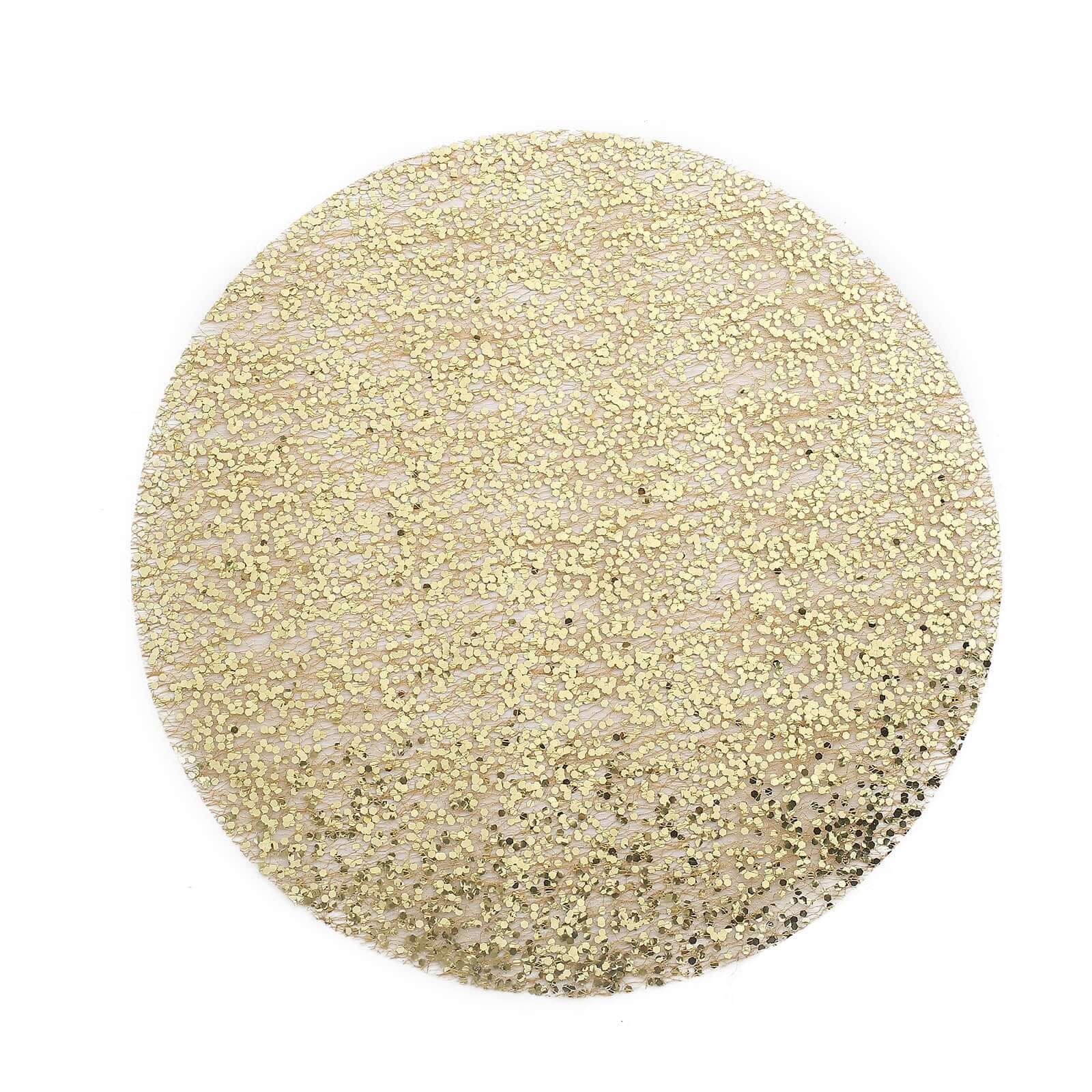 50-Pack Mesh Table Placemats 13" Round Sequin Design Metallic Gold - Sparkly Dust-Free Disposable Dining Mats - Image 5
