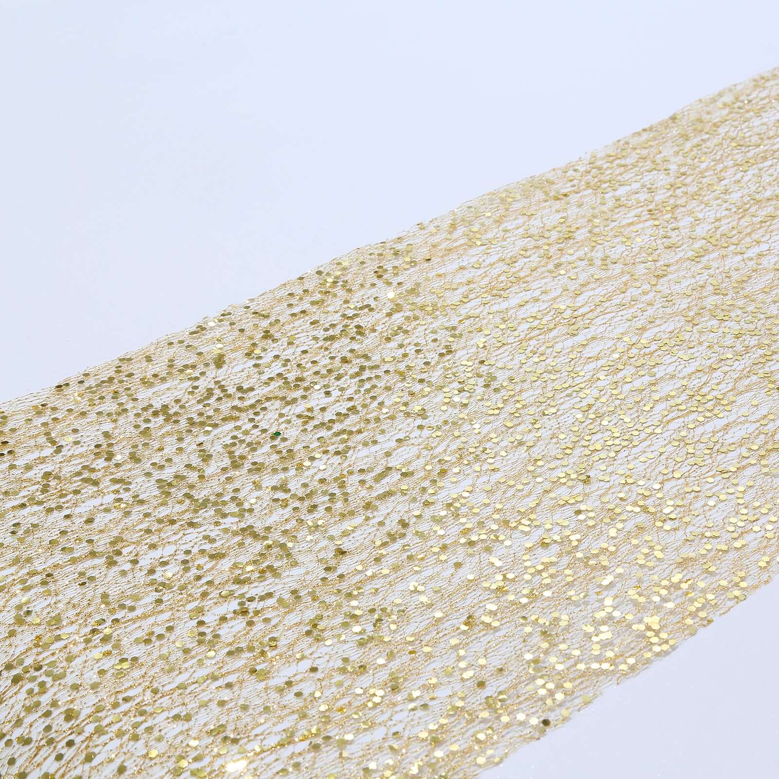 Mesh Table Runner 11"x108" Metallic Gold with Glitter Design – Shimmering Disposable Table Decor for Upscale Celebrations - Image 5