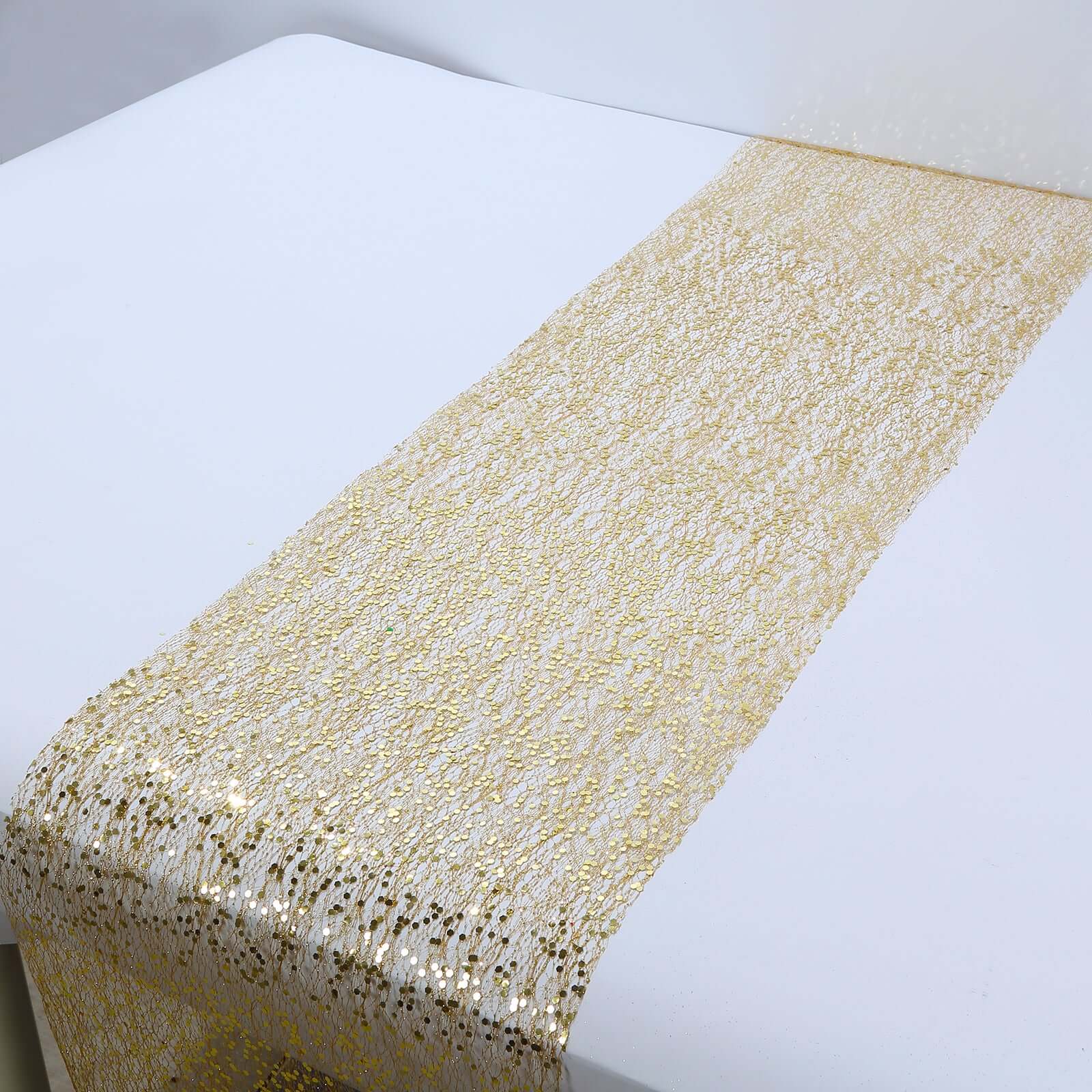 Mesh Table Runner 11"x108" Metallic Gold with Glitter Design – Shimmering Disposable Table Decor for Upscale Celebrations - Image 6