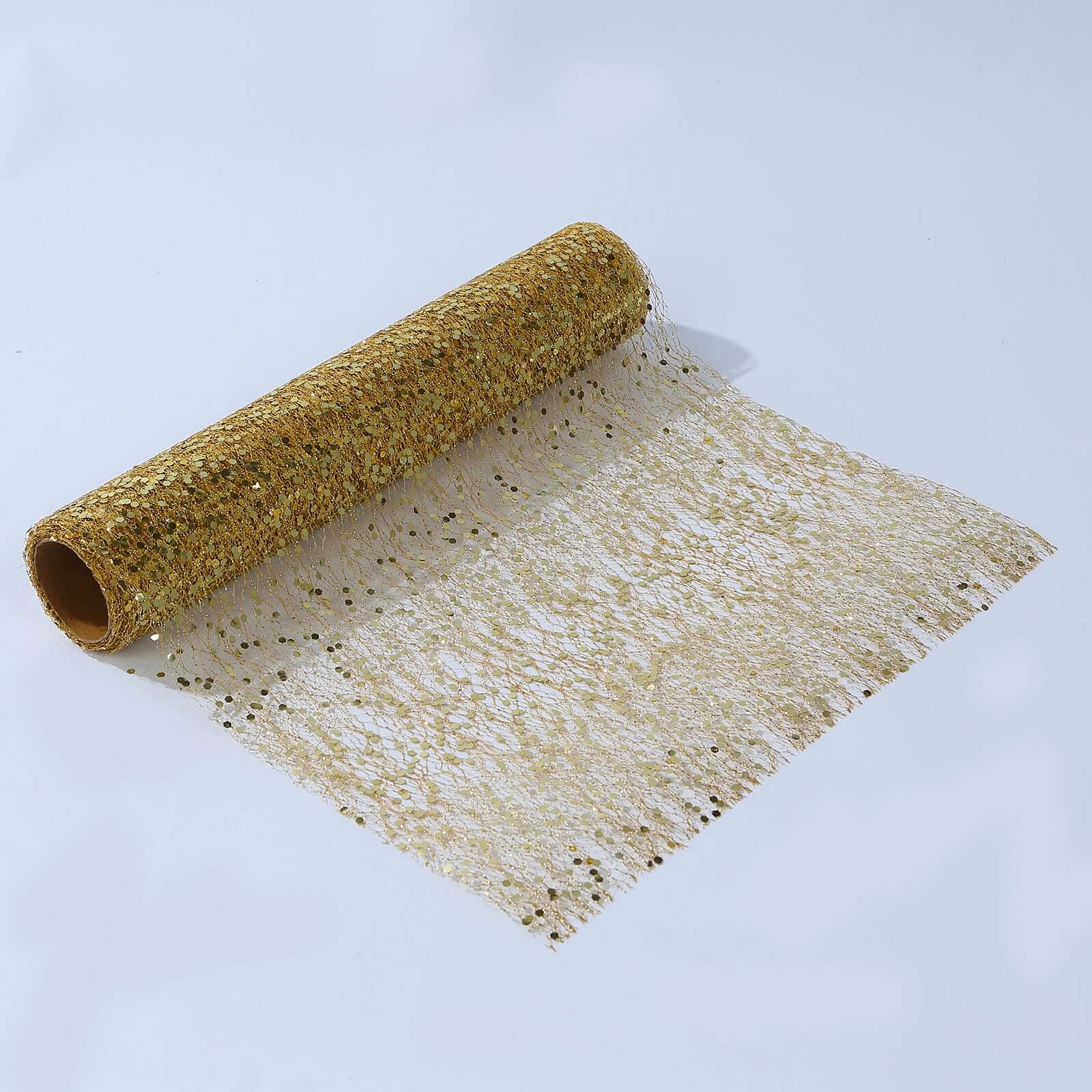 Mesh Table Runner 11"x108" Metallic Gold with Glitter Design – Shimmering Disposable Table Decor for Upscale Celebrations - Image 8