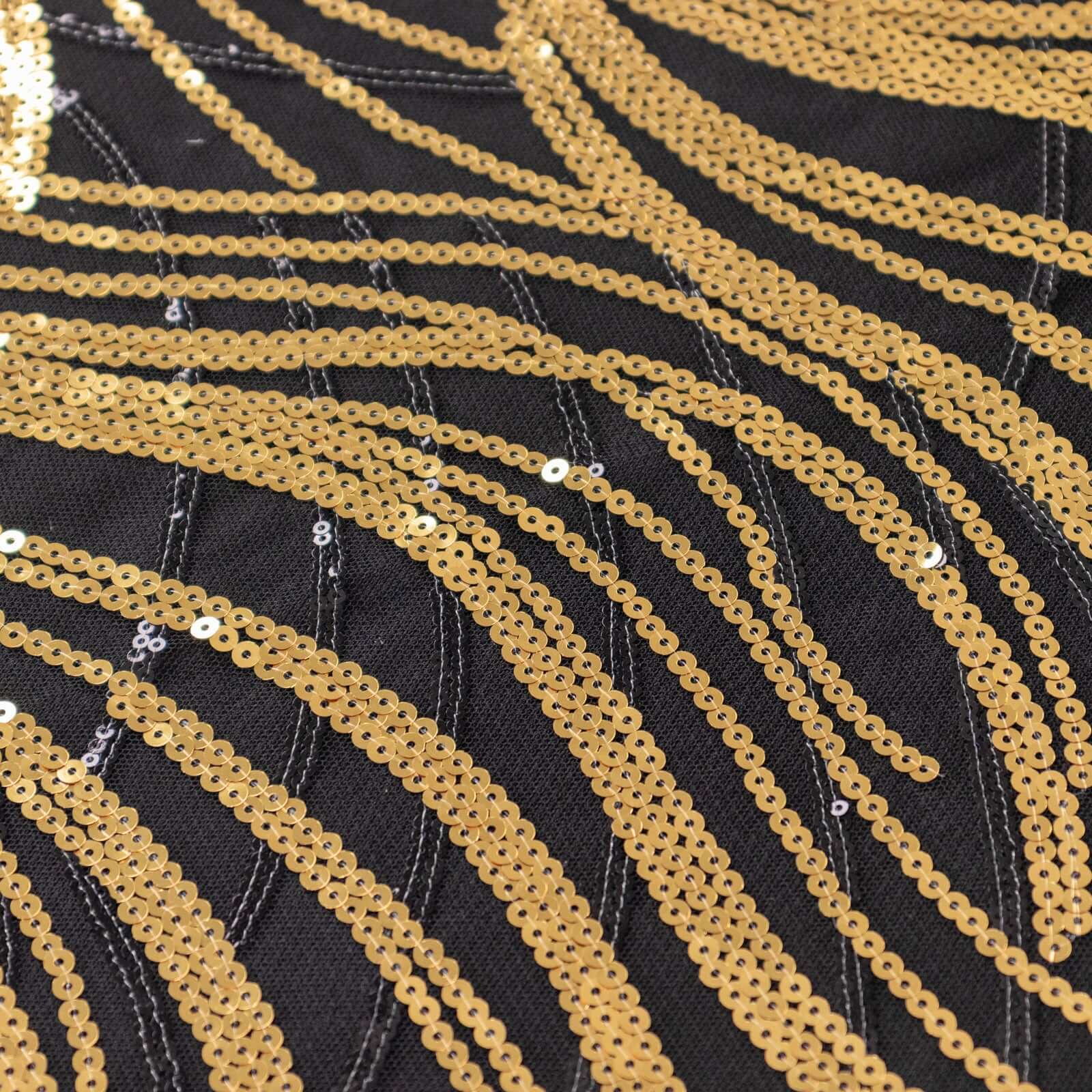 Mesh Table Runner 12"x108" Black/Gold - Wave Embroidered Sequin Table Decor - Image 13