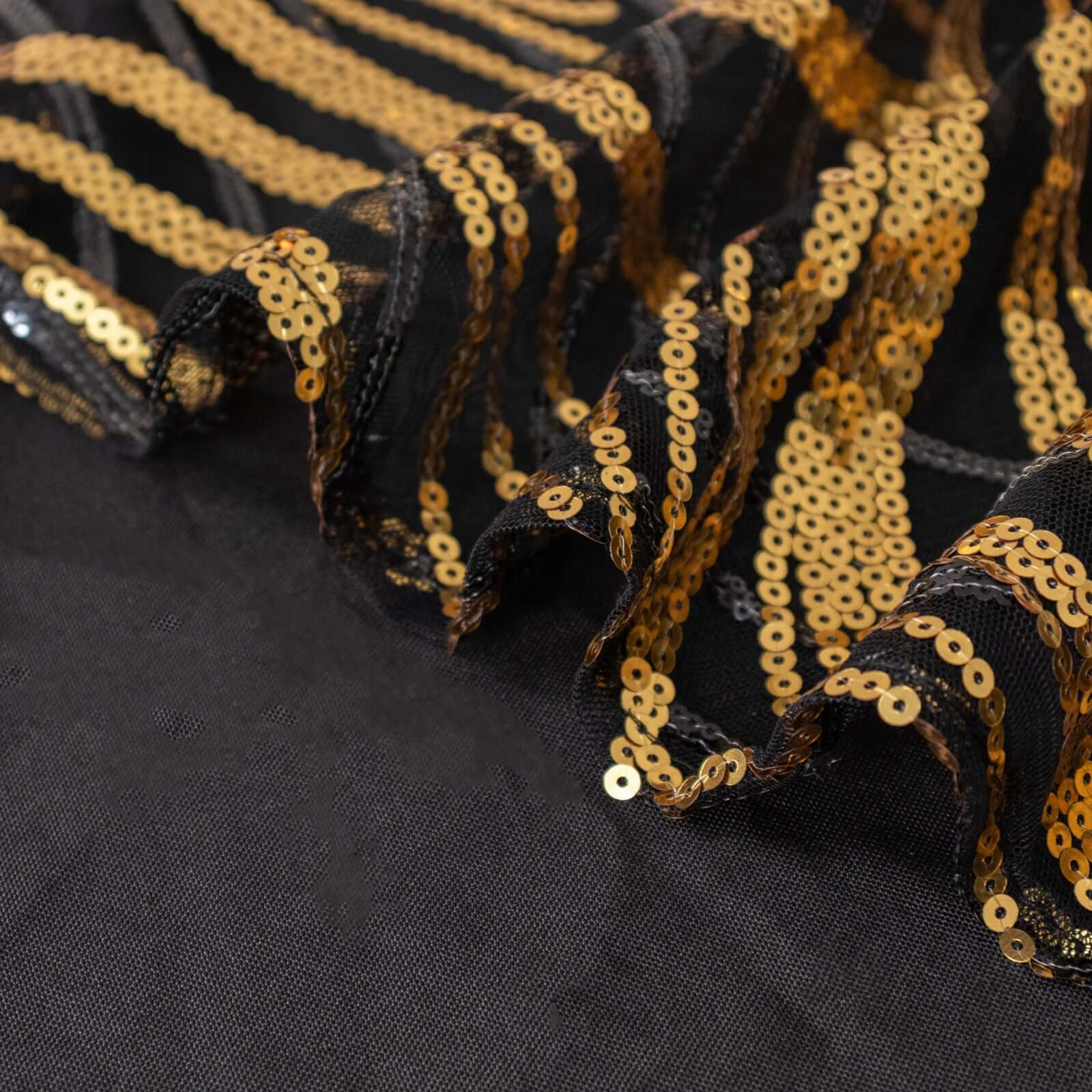 Mesh Table Runner 12"x108" Black/Gold - Wave Embroidered Sequin Table Decor - Image 16