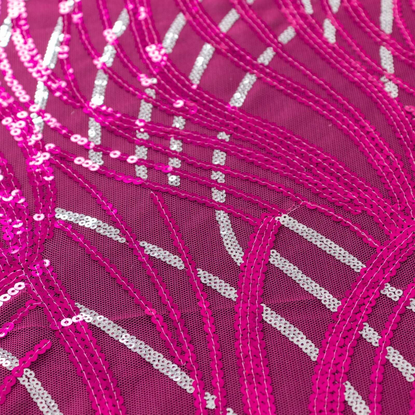 Mesh Table Runner 12"x108" Fuchsia - Wave Embroidered Sequin Table Decor - Image 8