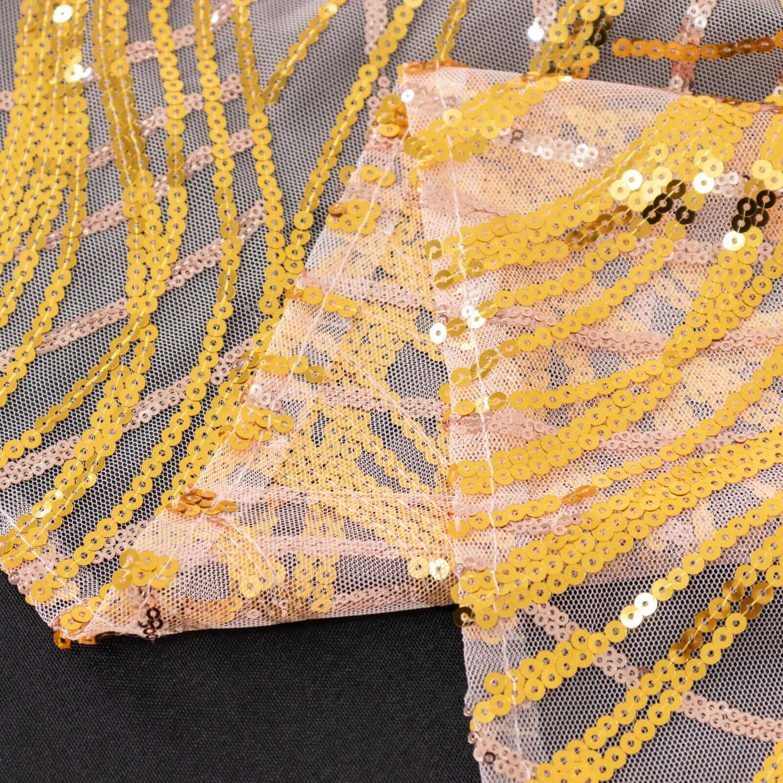 Mesh Table Runner 12"x108" Rose Gold/Gold - Wave Embroidered Sequin Table Decor - Image 6