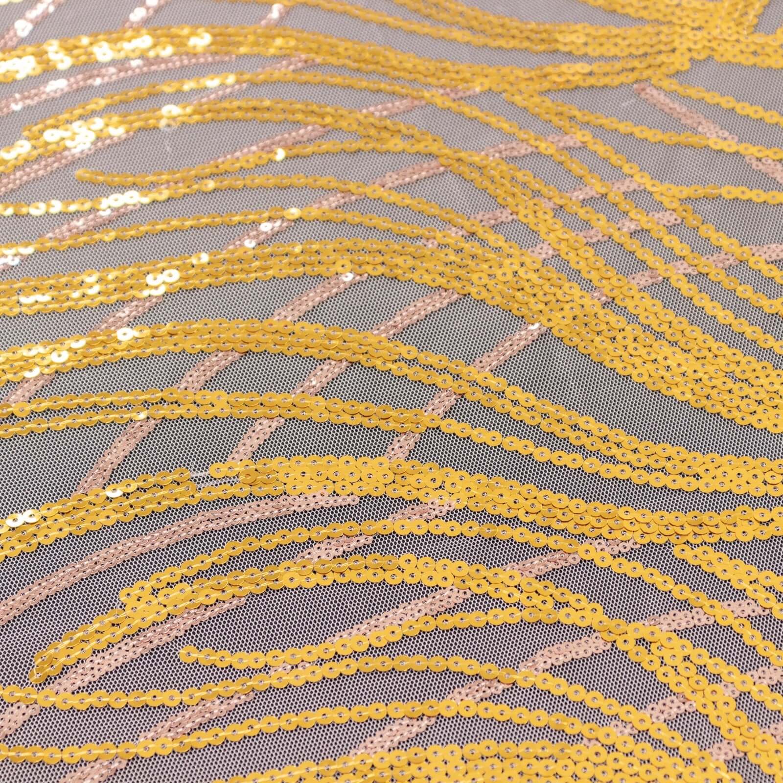 Mesh Table Runner 12"x108" Rose Gold/Gold - Wave Embroidered Sequin Table Decor - Image 8