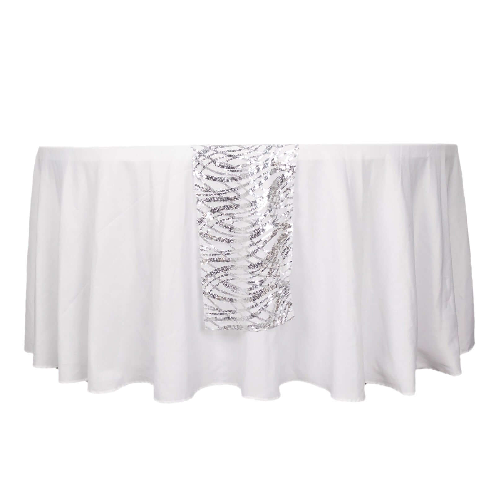 Mesh Table Runner 12"x108" Silver - Wave Embroidered Sequin Table Decor - Image 7
