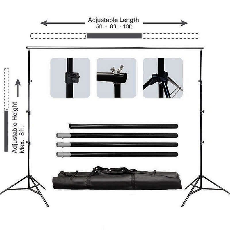 Metal Adjustable Pipe and Drape Photography Backdrop Stand Kit and FREE Clips 8ftX10ft - Image 3