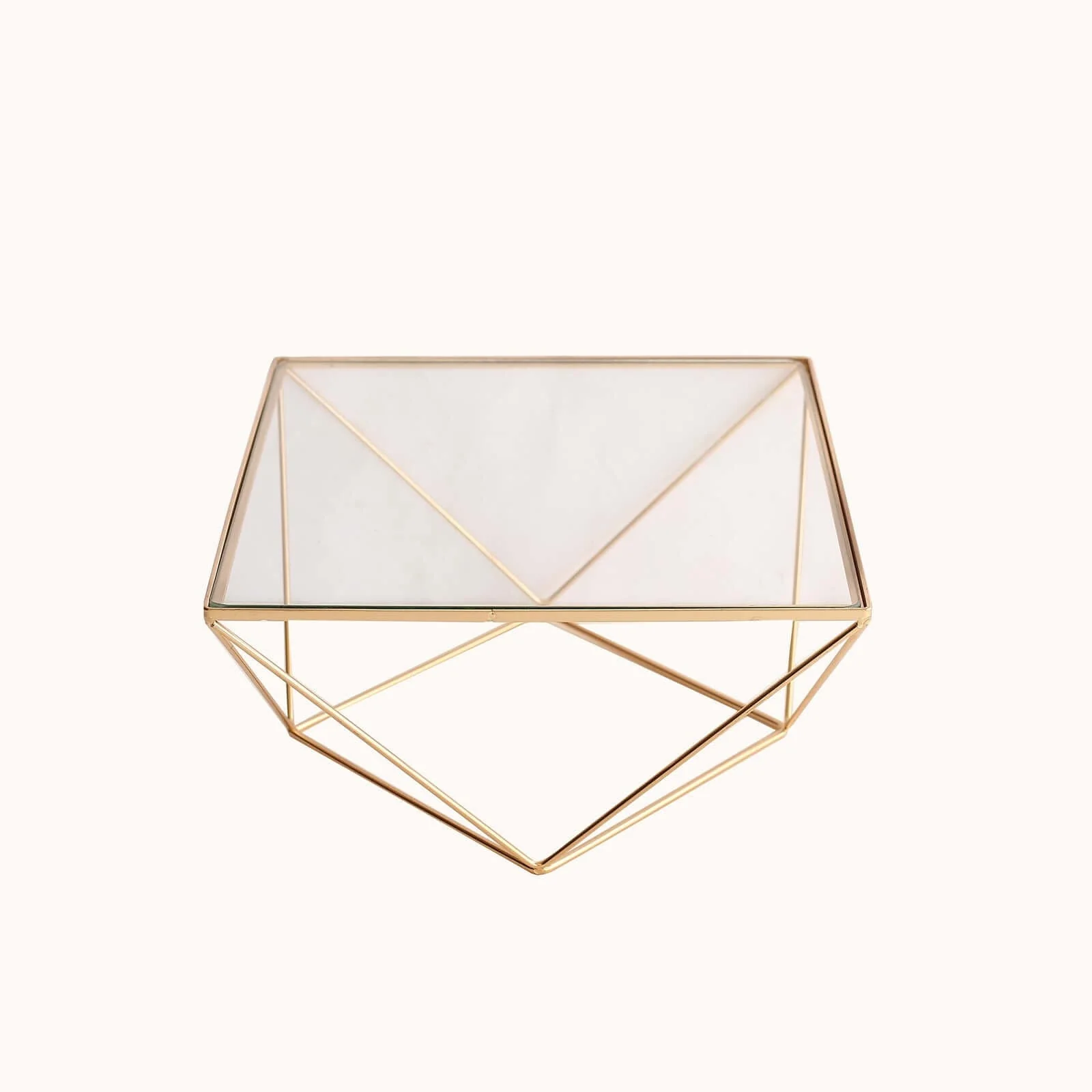 Metal Cake Stand 12" Geometric Pedestal Riser Design Gold with Square Glass Top - Display Centerpiece - Image 16