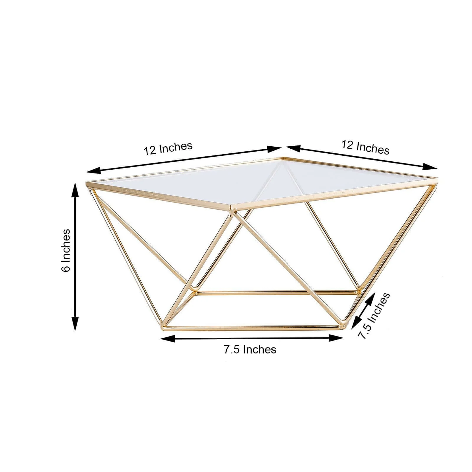 Metal Cake Stand 12" Geometric Pedestal Riser Design Gold with Square Glass Top - Display Centerpiece - Image 3