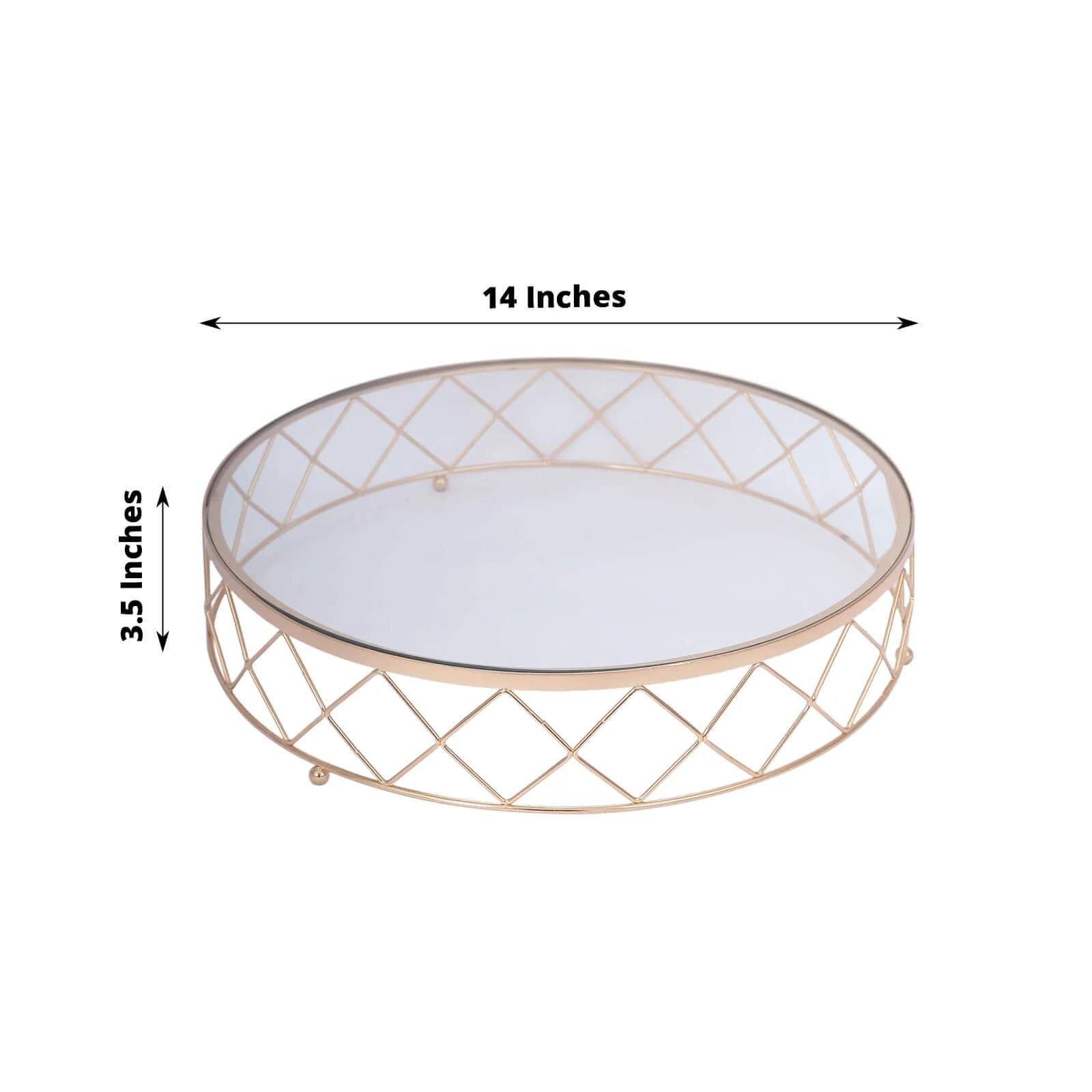 Metal Cake Stand 14" Geometric Diamond Cut Design Gold with Glass Top - Dessert Display Riser for Events - Image 3