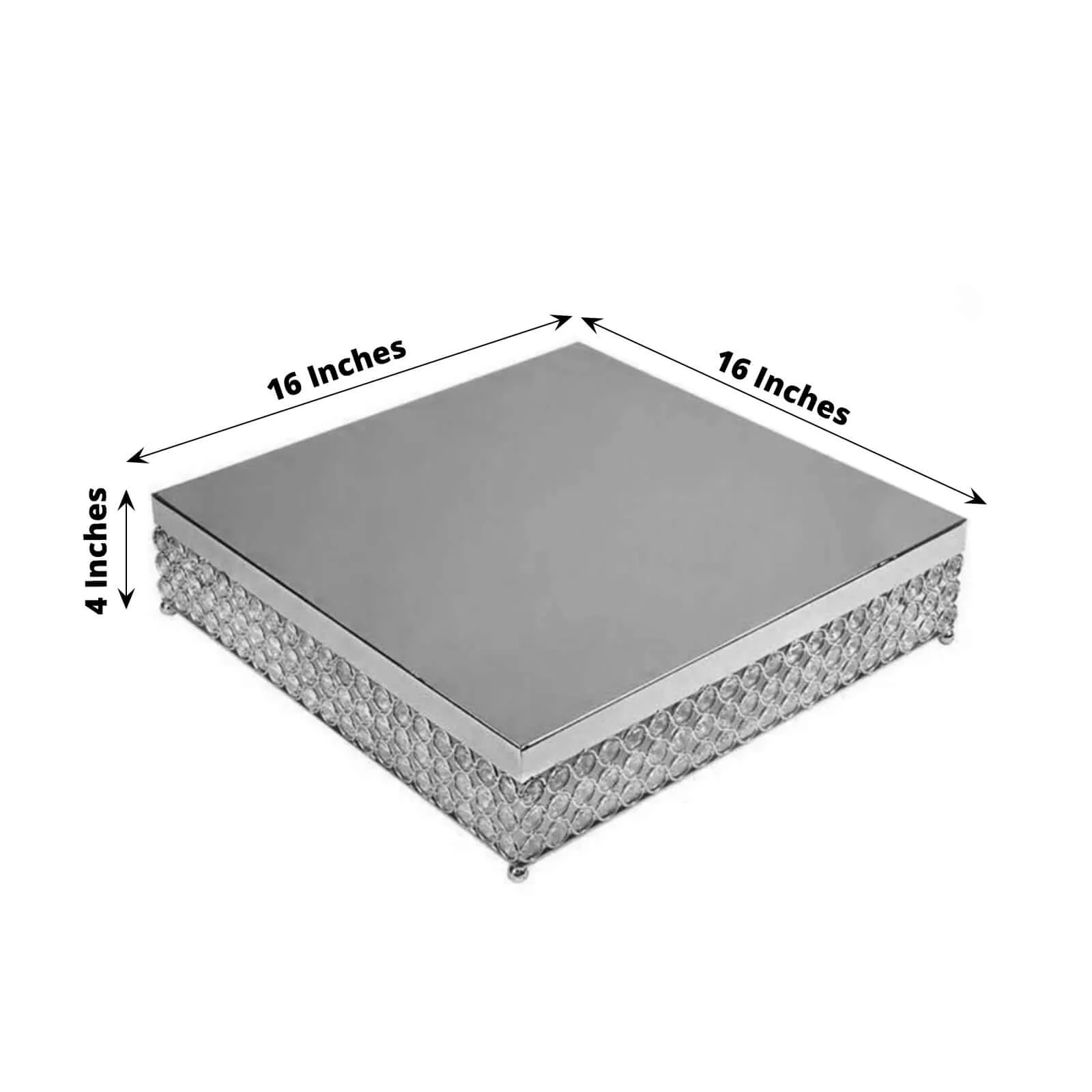 Metal Cake Stand 16" Square Design with Crystal Beads Silver - Dessert Pedestal for Events - Image 3