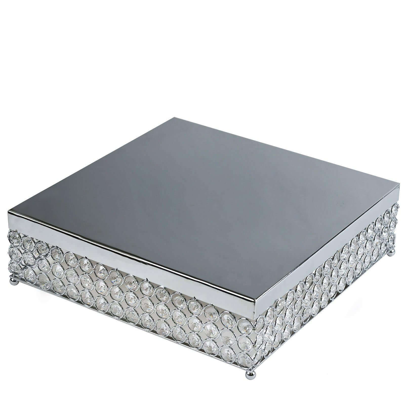 Metal Cake Stand 16" Square Design with Crystal Beads Silver - Dessert Pedestal for Events - Image 8