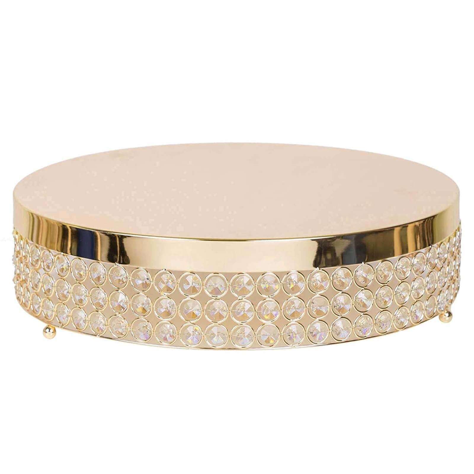 Metal Cake Stand Pedestal 14" Crystal Beaded Design Gold - Cupcake Display and Dessert Riser - Image 7