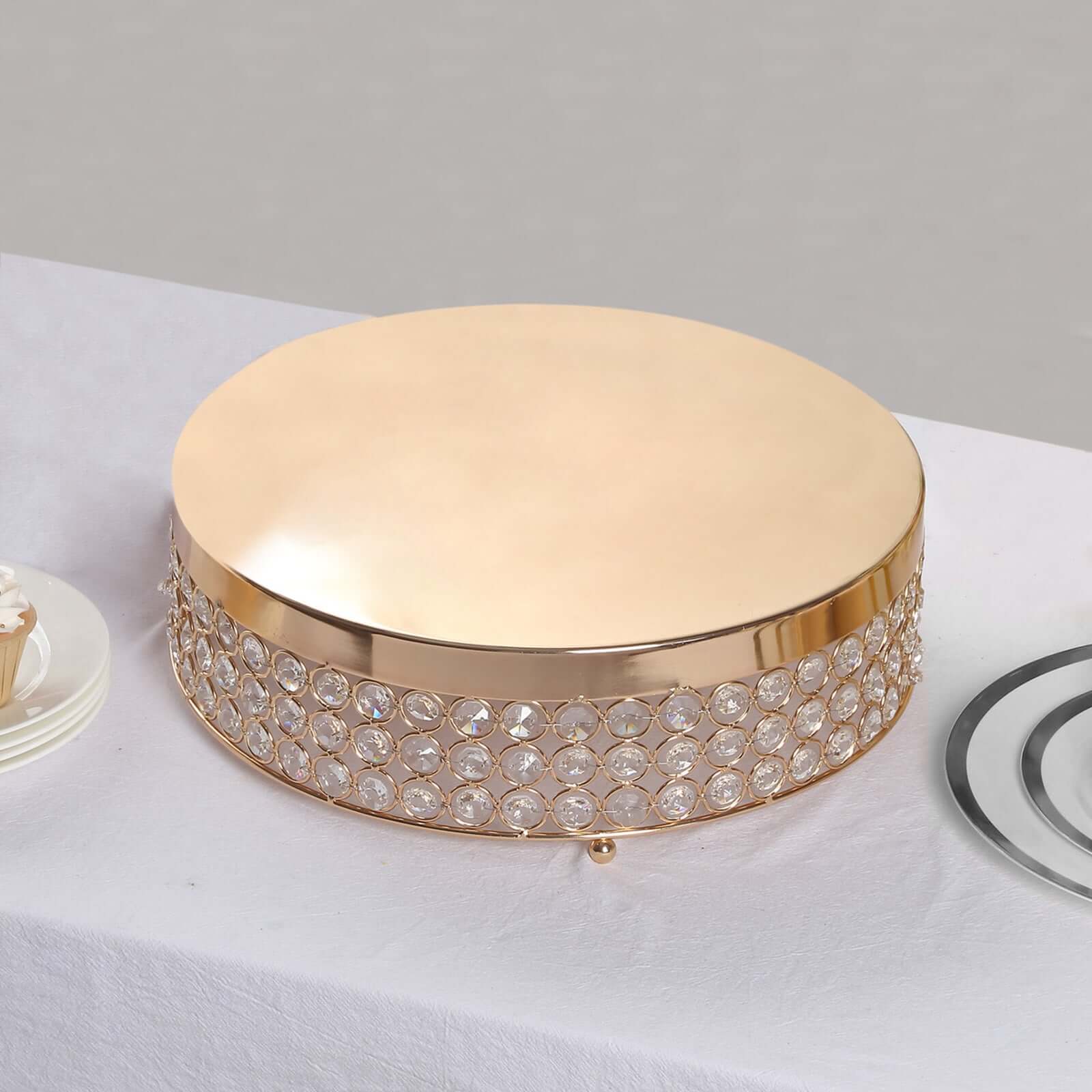 Metal Cake Stand Pedestal 14" Crystal Beaded Design Gold - Cupcake Display and Dessert Riser - Image 8