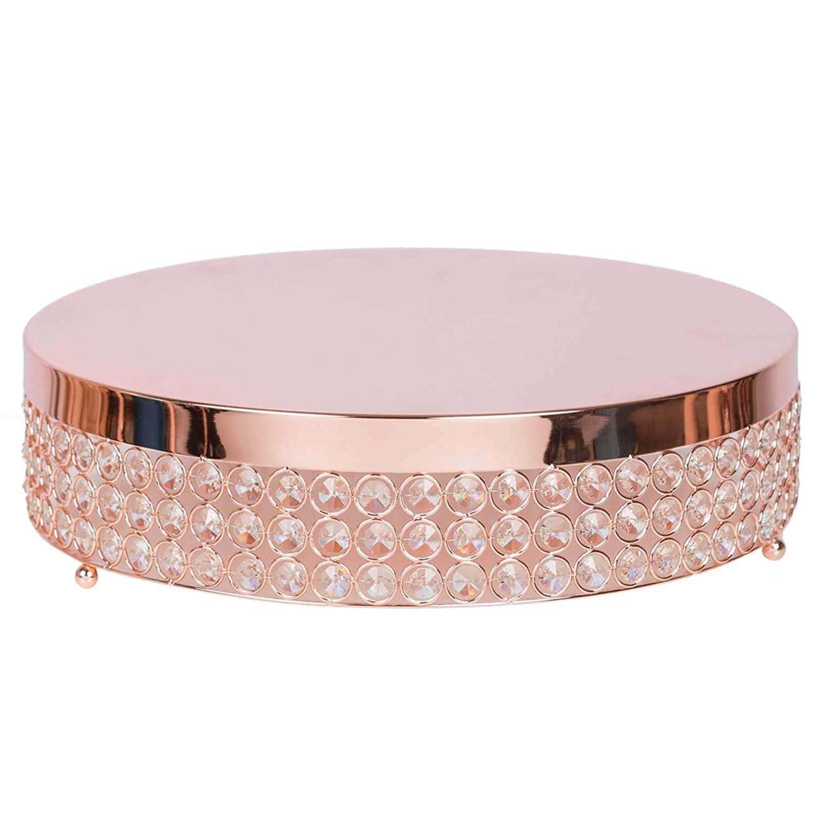 Metal Cake Stand Pedestal 14" Crystal Beaded Design Rose Gold - Cupcake Display and Dessert Riser - Image 7