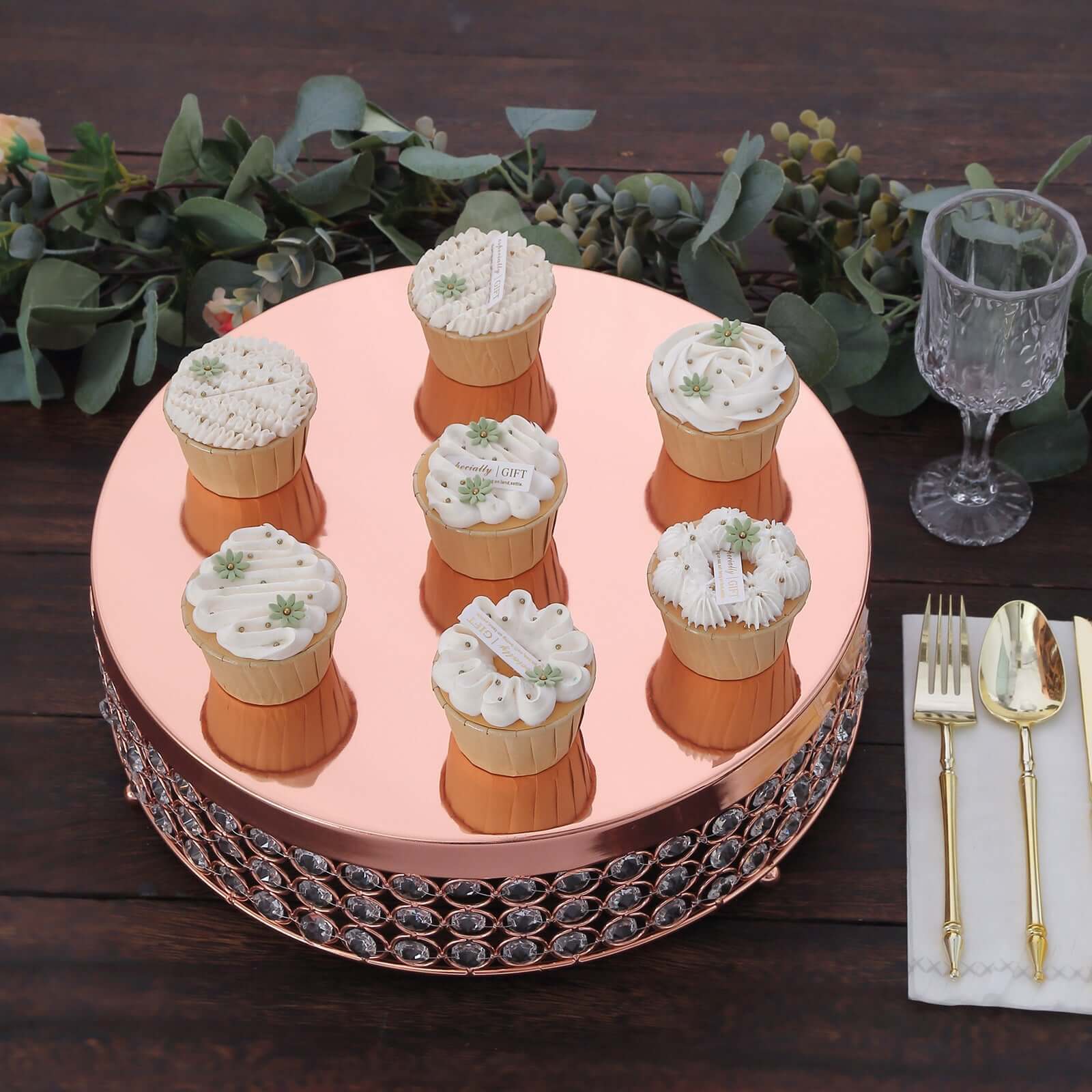 Metal Cake Stand Pedestal 14" Crystal Beaded Design Rose Gold - Cupcake Display and Dessert Riser - Image 8