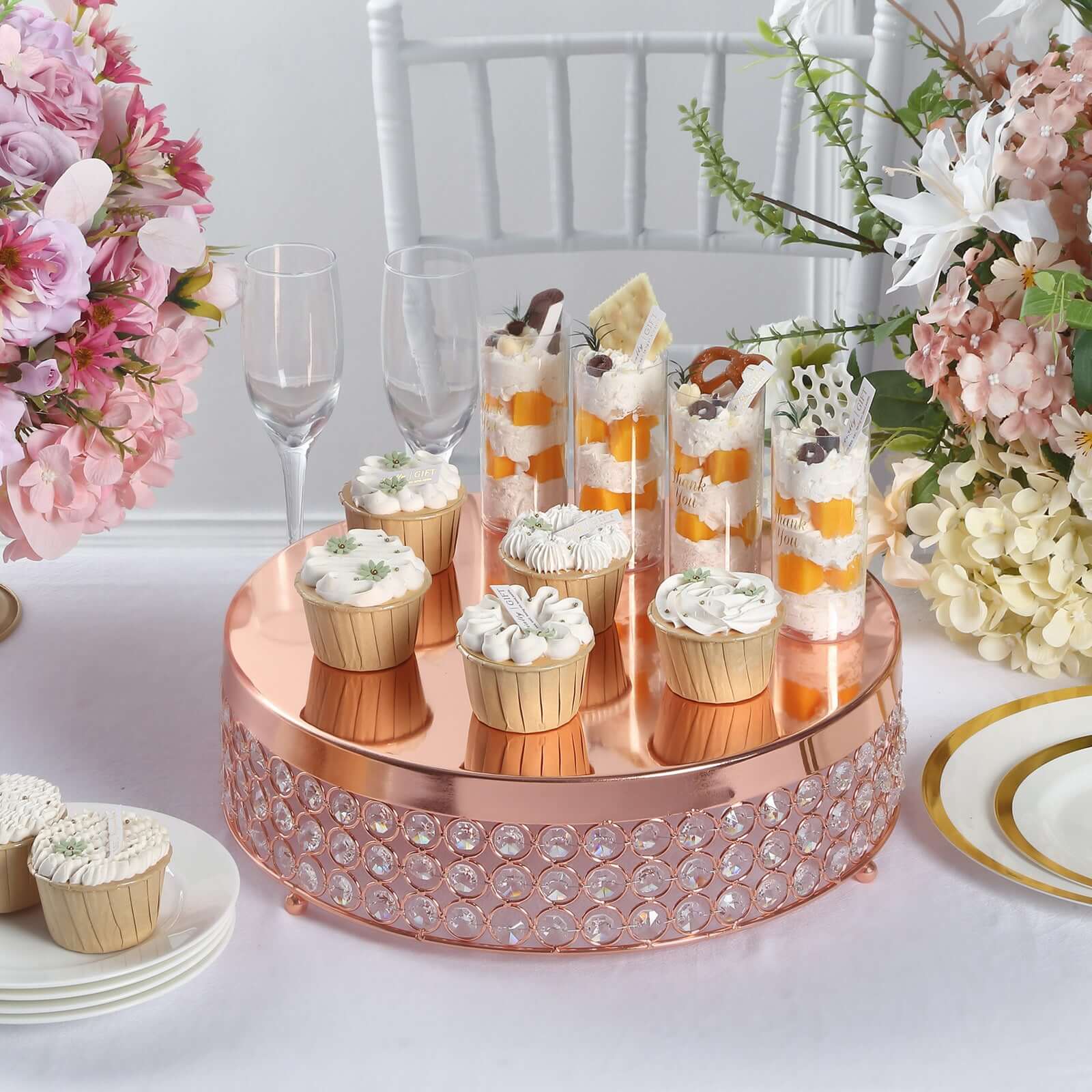 Metal Cake Stand Pedestal 14" Crystal Beaded Design Rose Gold - Cupcake Display and Dessert Riser - Image 9
