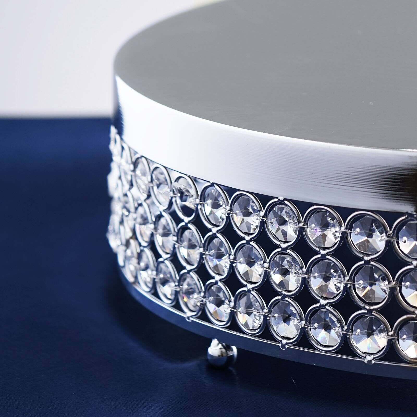 Metal Cake Stand Pedestal 13" Crystal Beaded Design Silver - Cupcake Display and Dessert Riser - Image 2