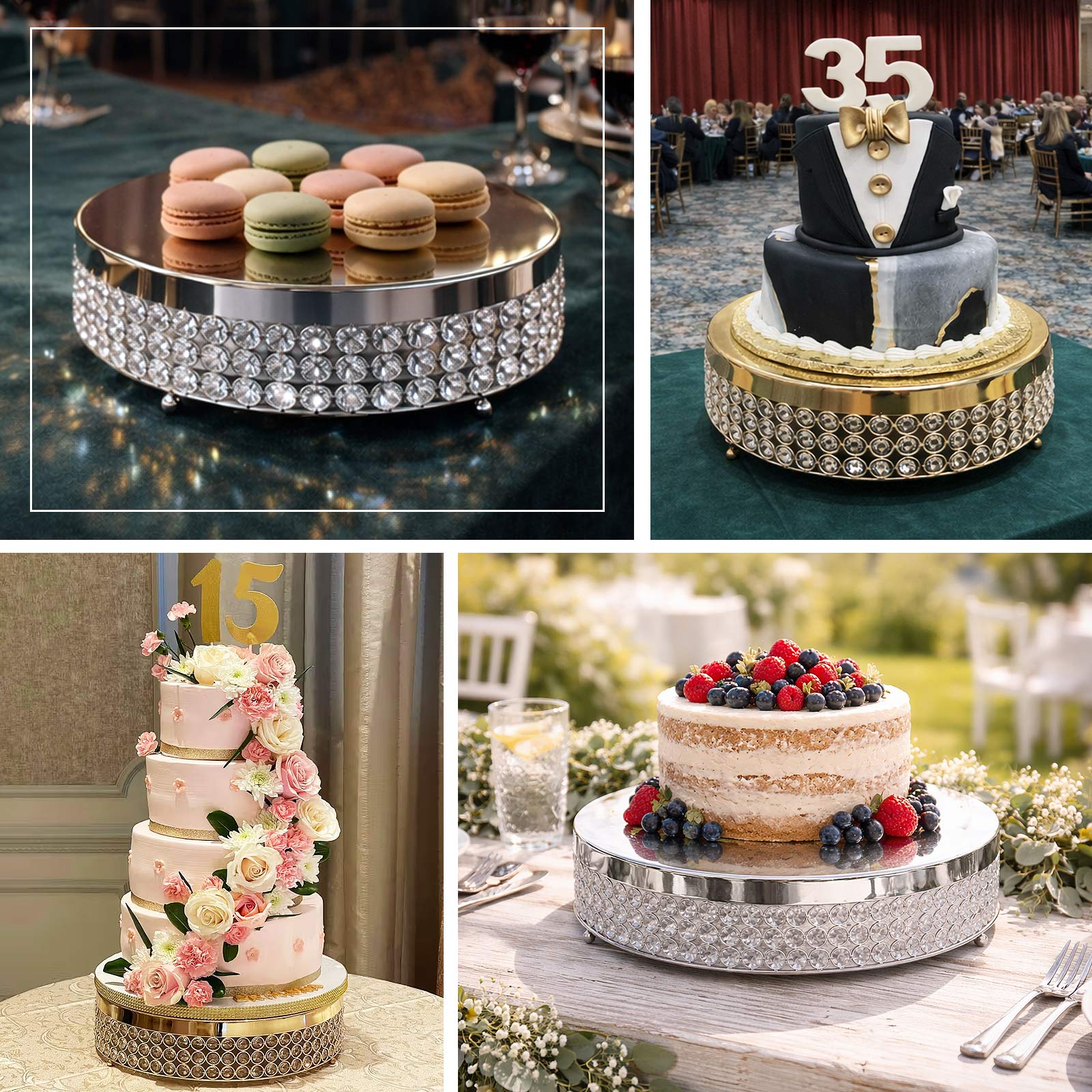 Metal Cake Stand Pedestal 16" Crystal Beaded Design Gold - Cupcake Display and Dessert Riser - Image 5