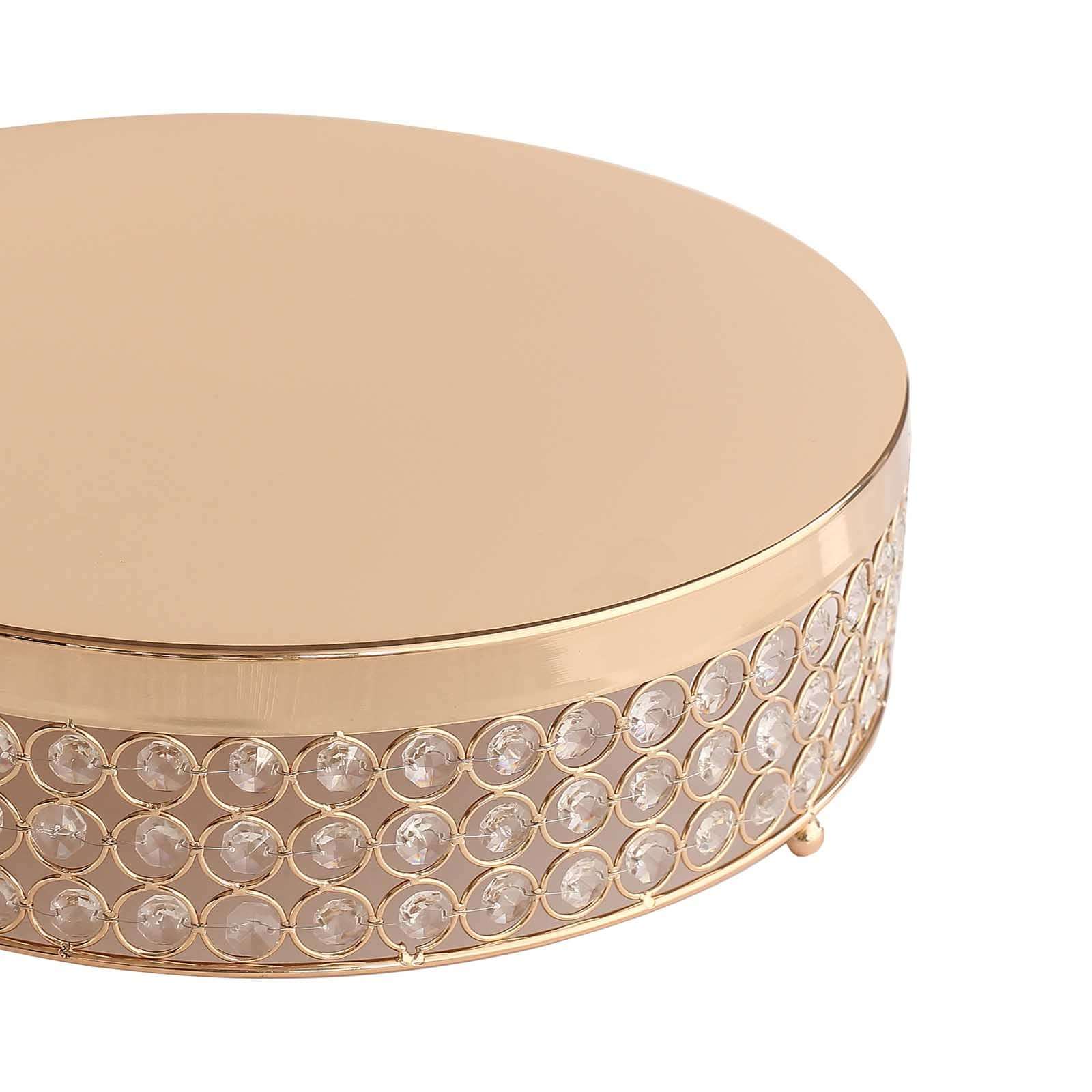 Metal Cake Stand Pedestal 16" Crystal Beaded Design Gold - Cupcake Display and Dessert Riser - Image 7