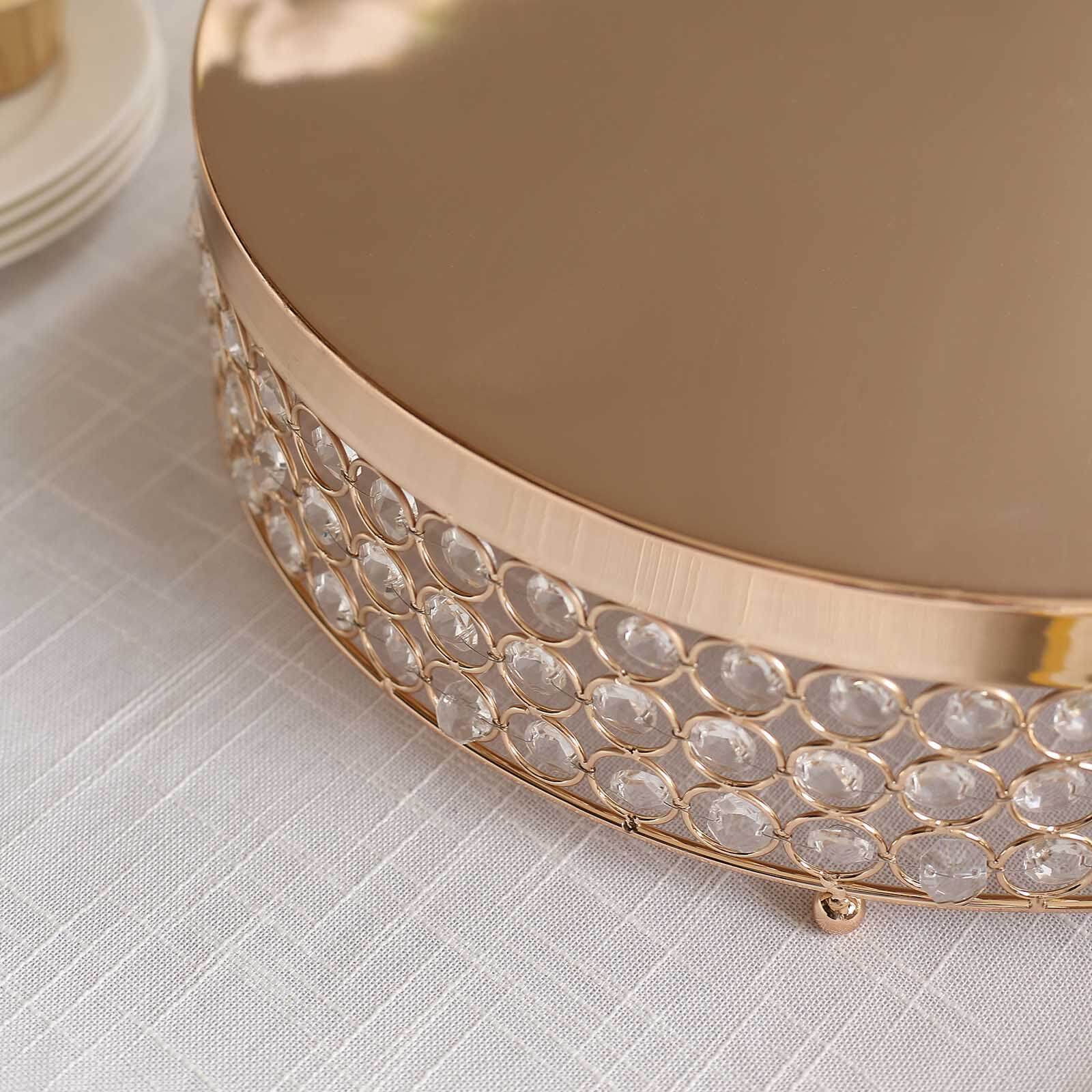 Metal Cake Stand Pedestal 16" Crystal Beaded Design Gold - Cupcake Display and Dessert Riser - Image 8
