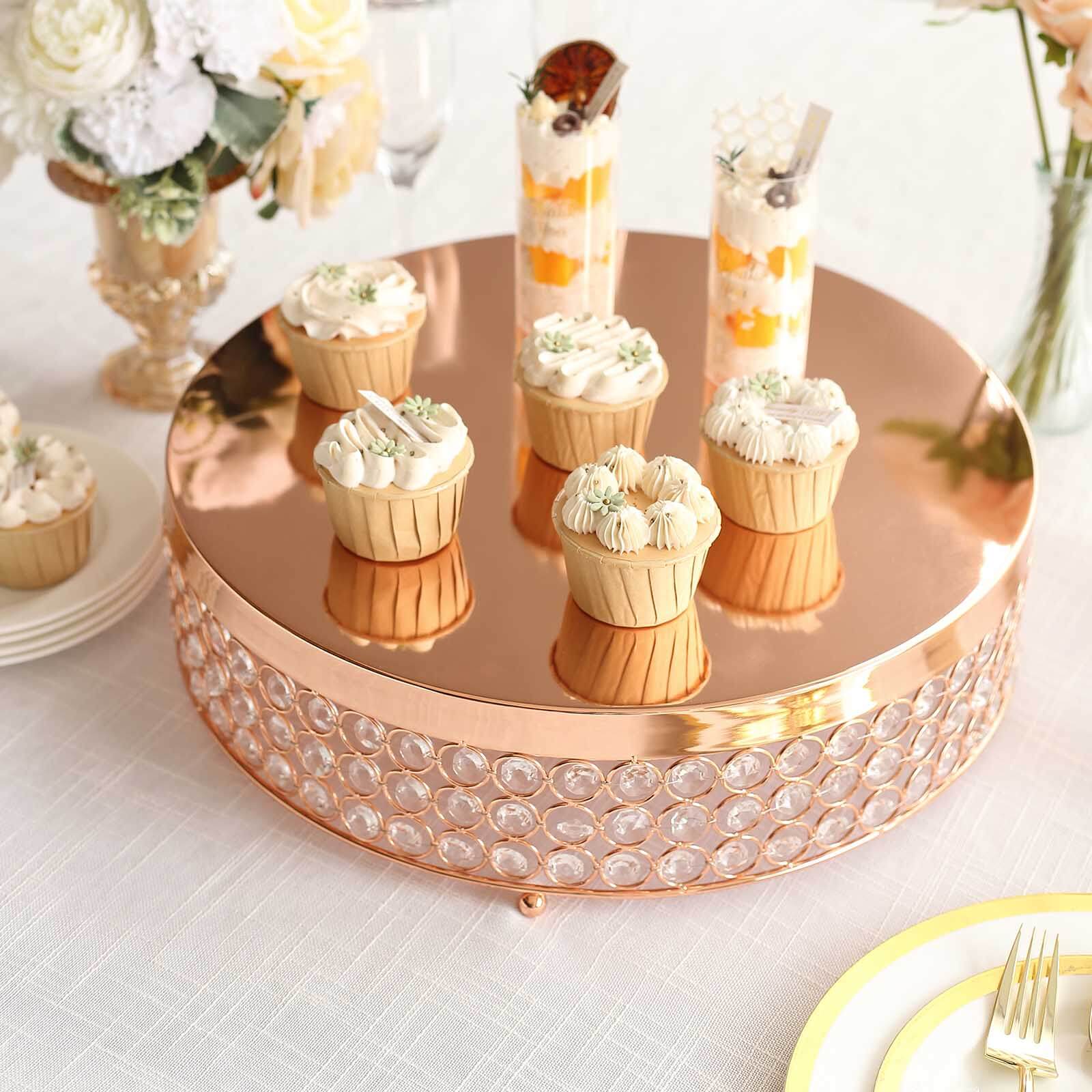 Metal Cake Stand Pedestal 16" Crystal Beaded Design Rose Gold - Cupcake Display and Dessert Riser - Image 8