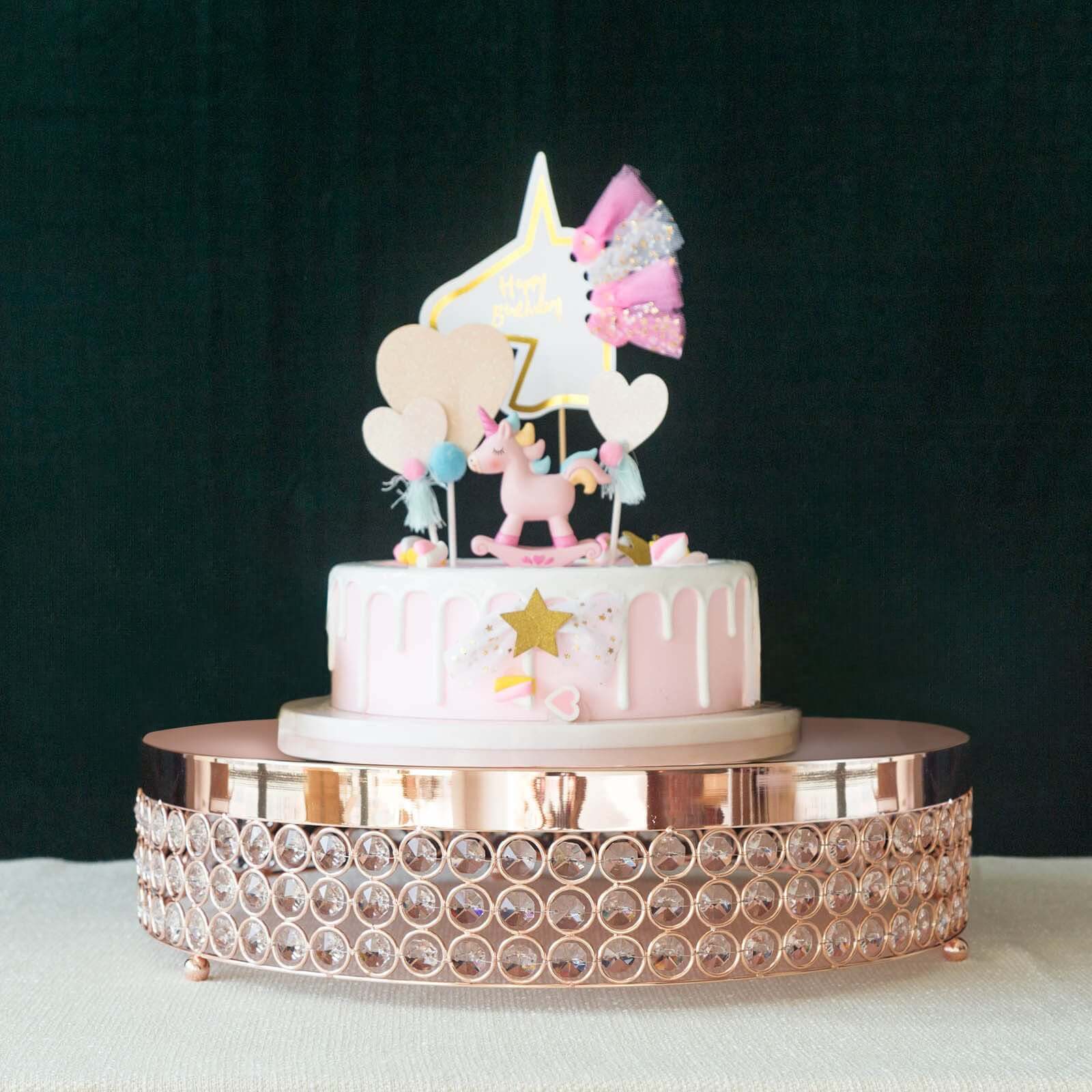 Metal Cake Stand Pedestal 16" Crystal Beaded Design Rose Gold - Cupcake Display and Dessert Riser - Image 9