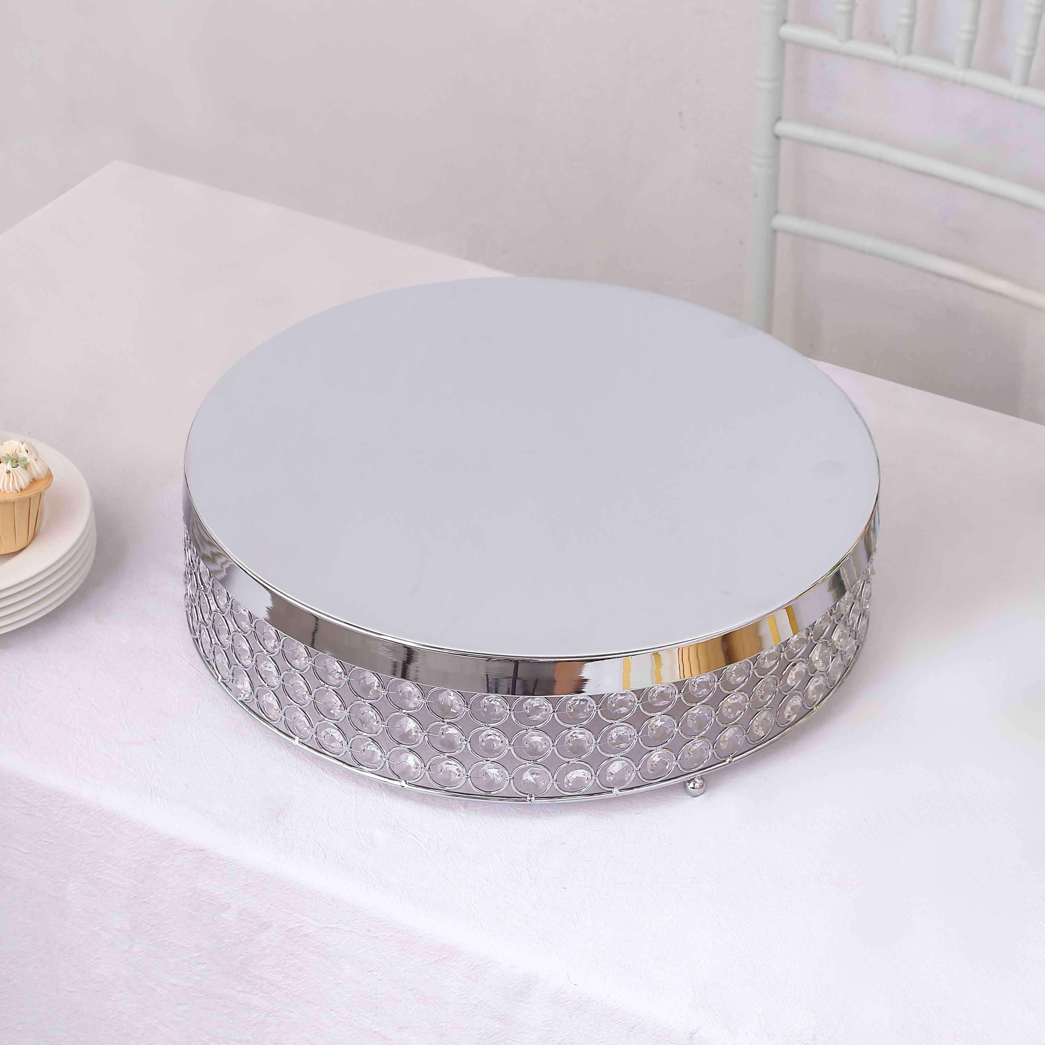 Metal Cake Stand Pedestal 16" Crystal Beaded Design Silver - Cupcake Display and Dessert Riser - Image 7