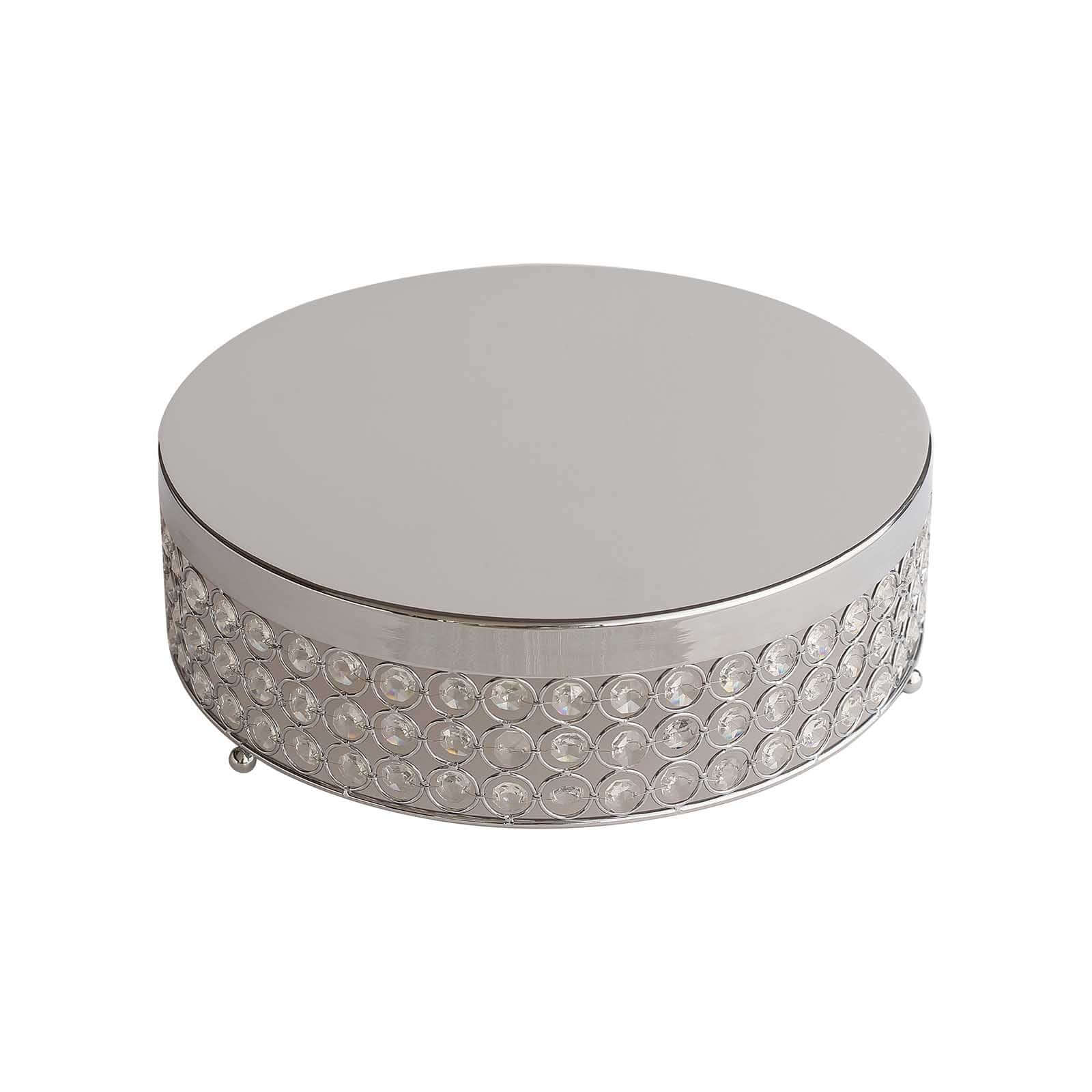 Metal Cake Stand Pedestal 16" Crystal Beaded Design Silver - Cupcake Display and Dessert Riser - Image 9