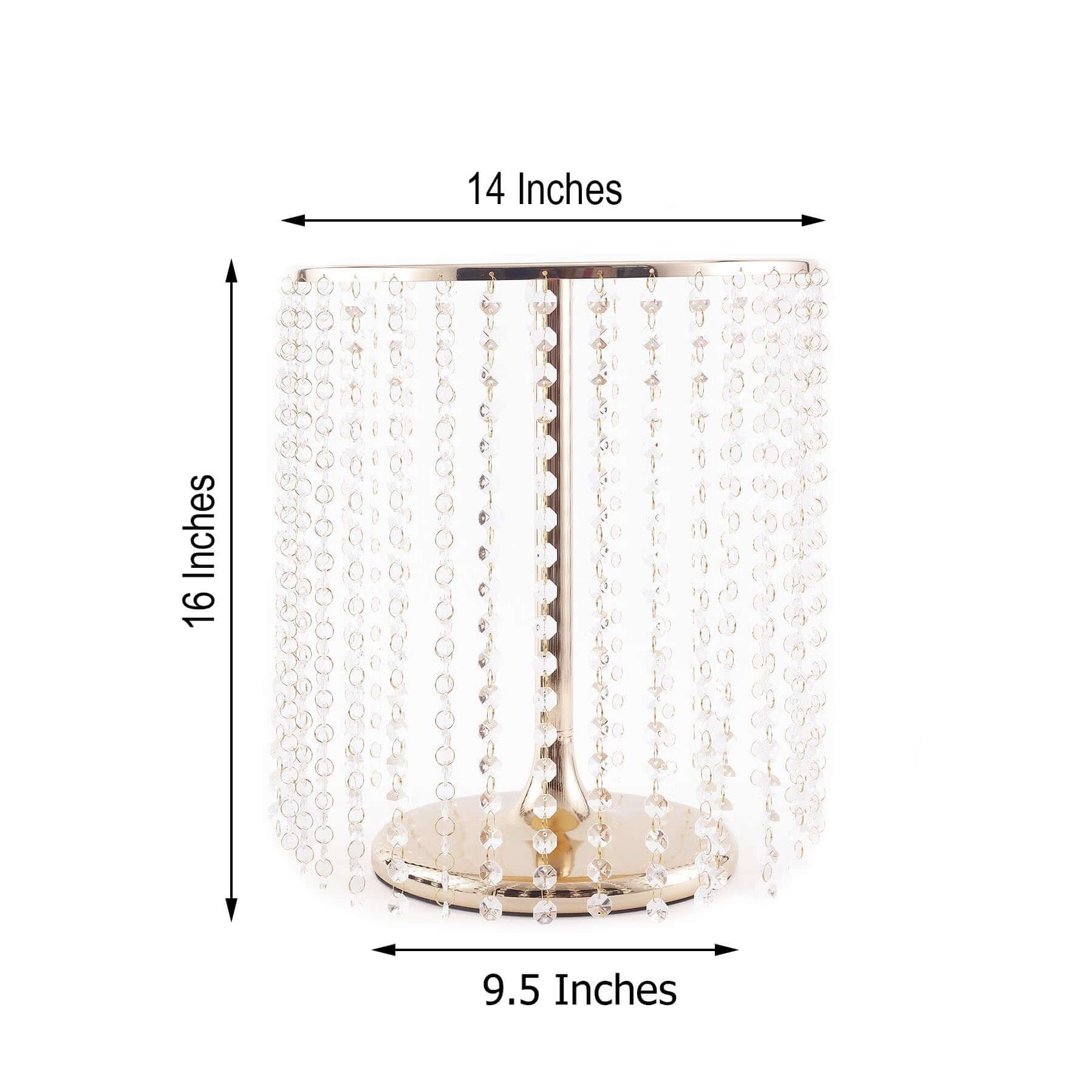 Metal Cake Stand Round Design 14" Dia Metallic Gold with Crystal Chains 16" Tall - Cupcake Dessert Pedestal - Image 3