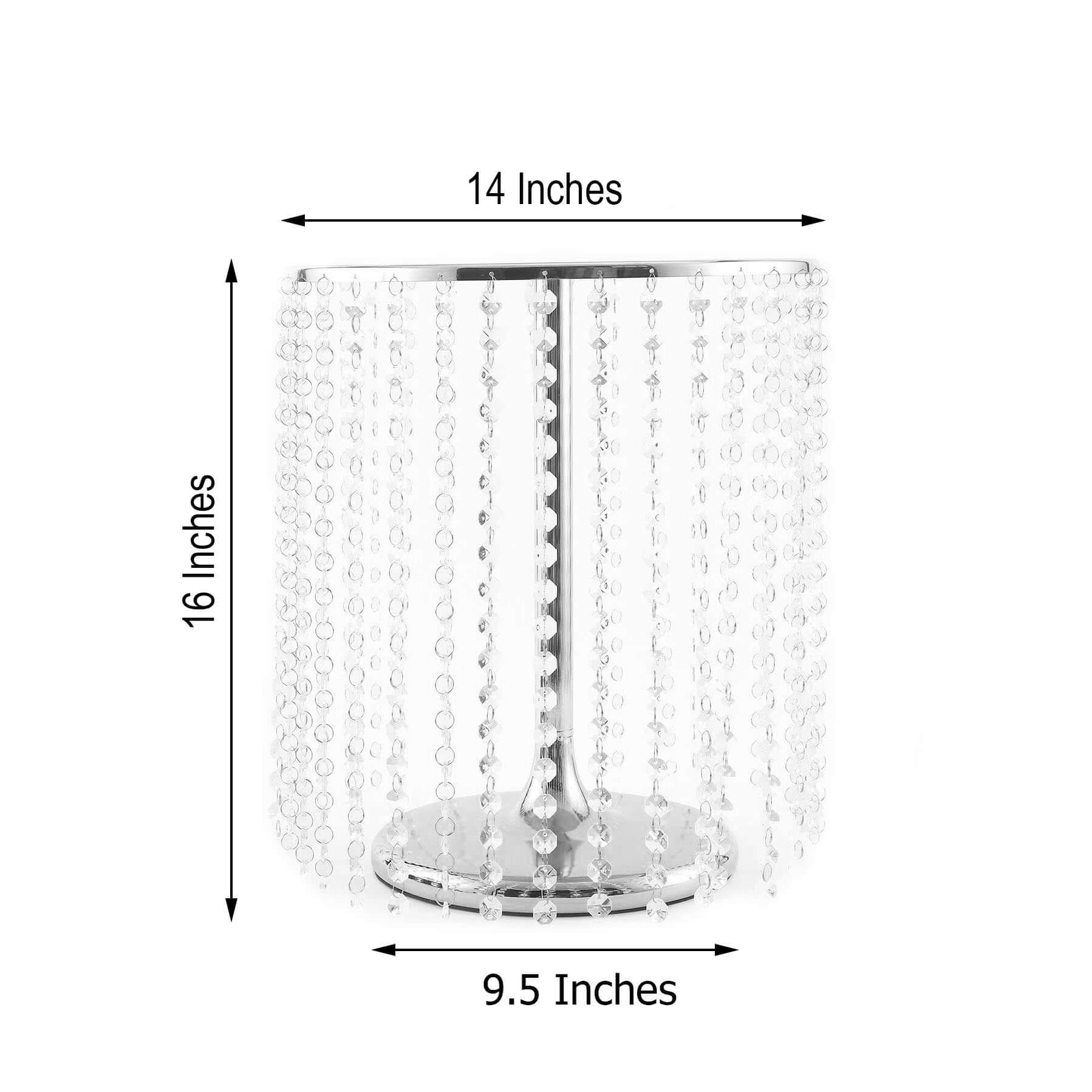 Metal Cake Stand Round Design 14" Dia Metallic Silver with Crystal Chains 16" Tall - Cupcake Dessert Pedestal - Image 3