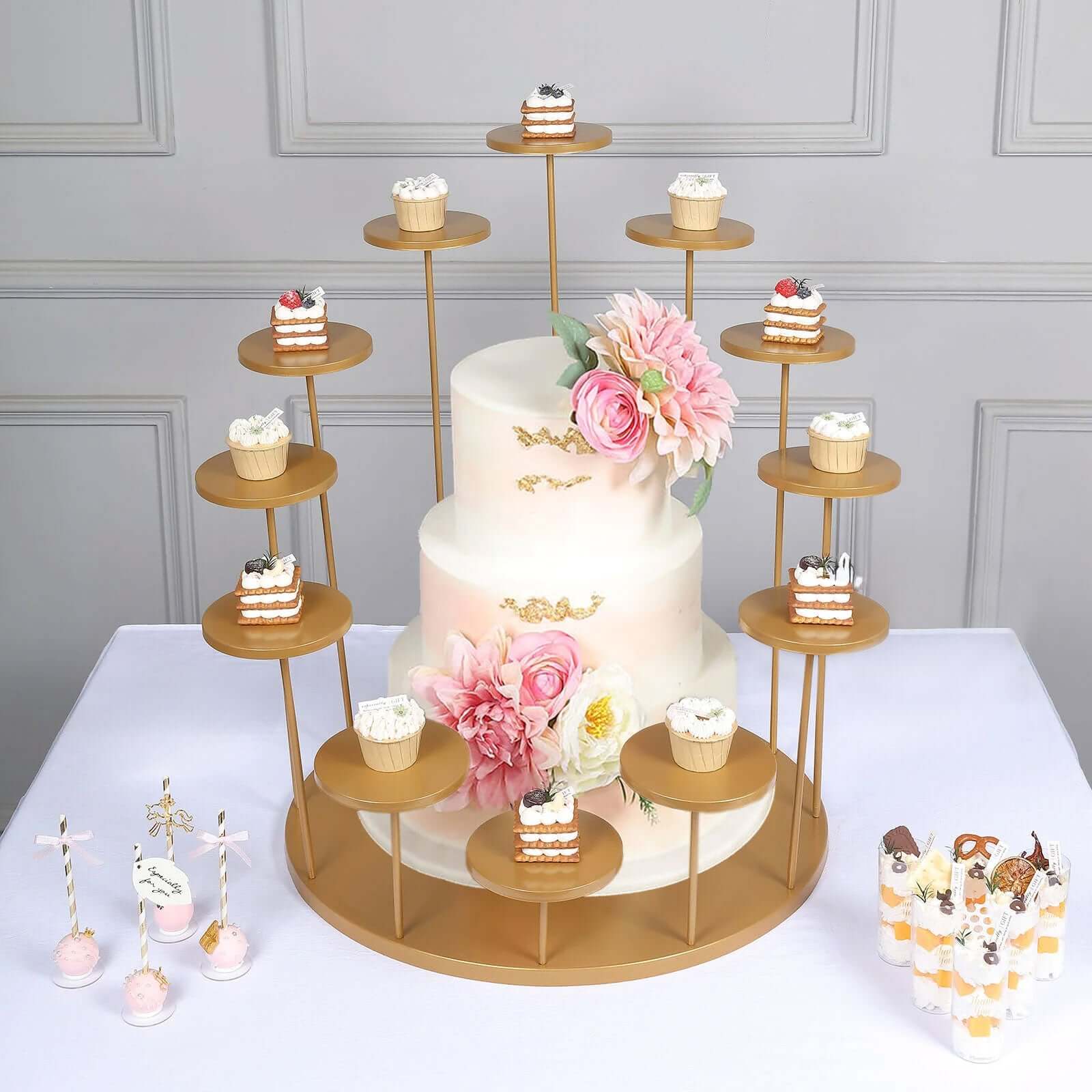 Metal Cake Stand with 12-Arm Tiered Cupcake Holders 29" Gold - Majestic Layered Dessert Display Centerpiece Tower for Upscale Weddings Gala Events & Celebrations - Image 5