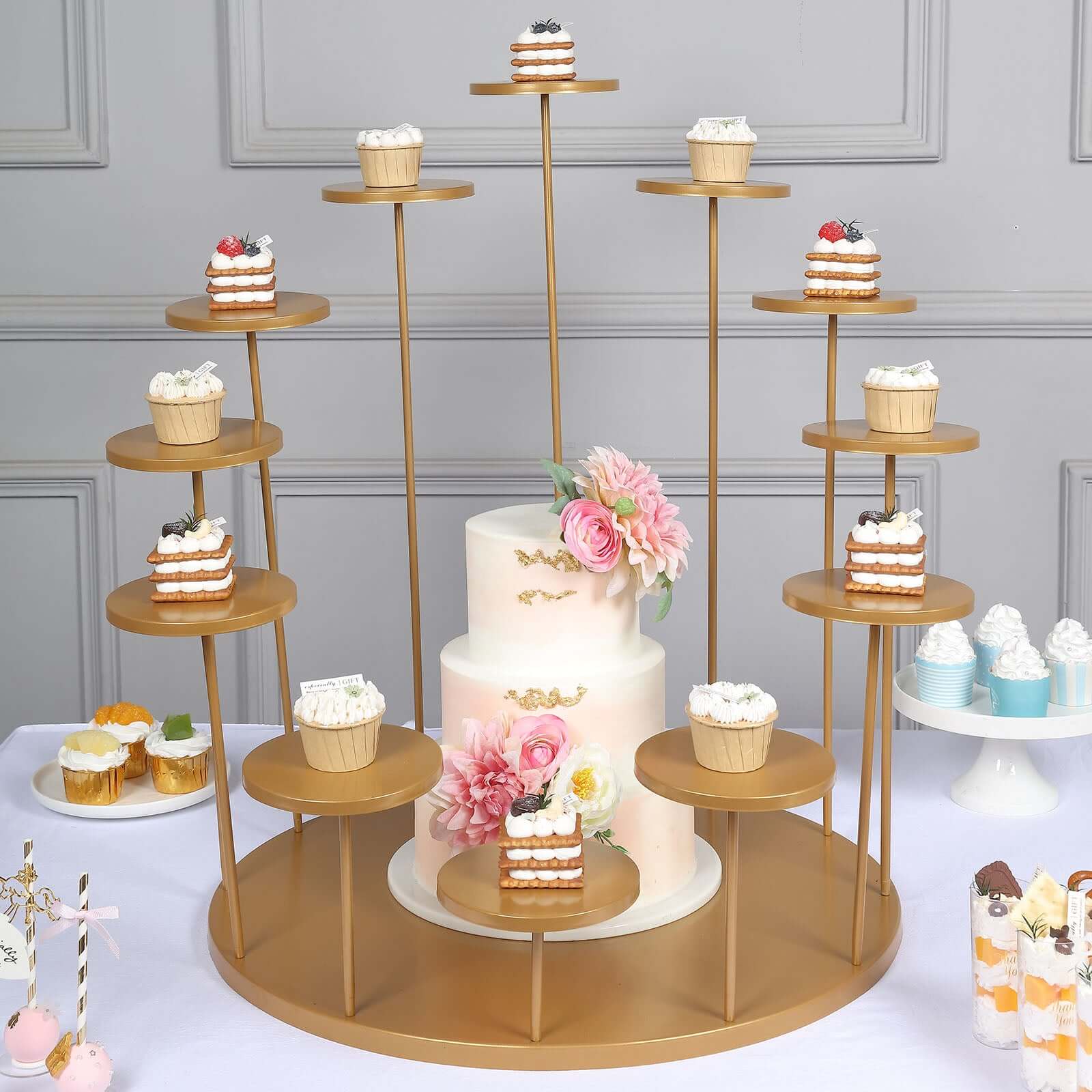 Metal Cake Stand with 12-Arm Tiered Cupcake Holders 29" Gold - Majestic Layered Dessert Display Centerpiece Tower for Upscale Weddings Gala Events & Celebrations - Image 6