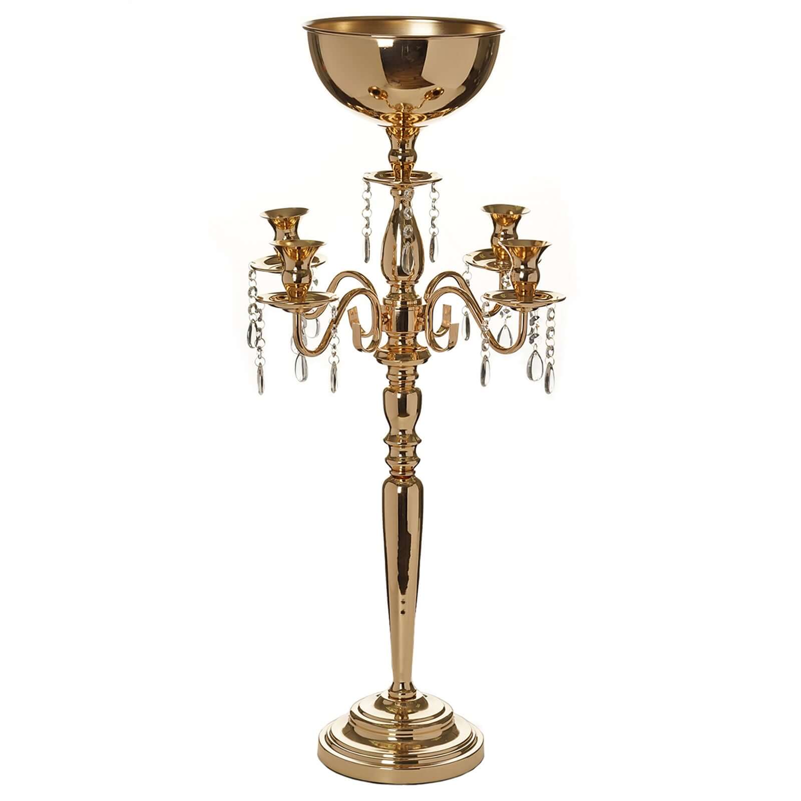 Metal Candelabra 33" 4 Arm Design Gold with Flower Vase Bowl - Table Centerpiece for Weddings - Image 6