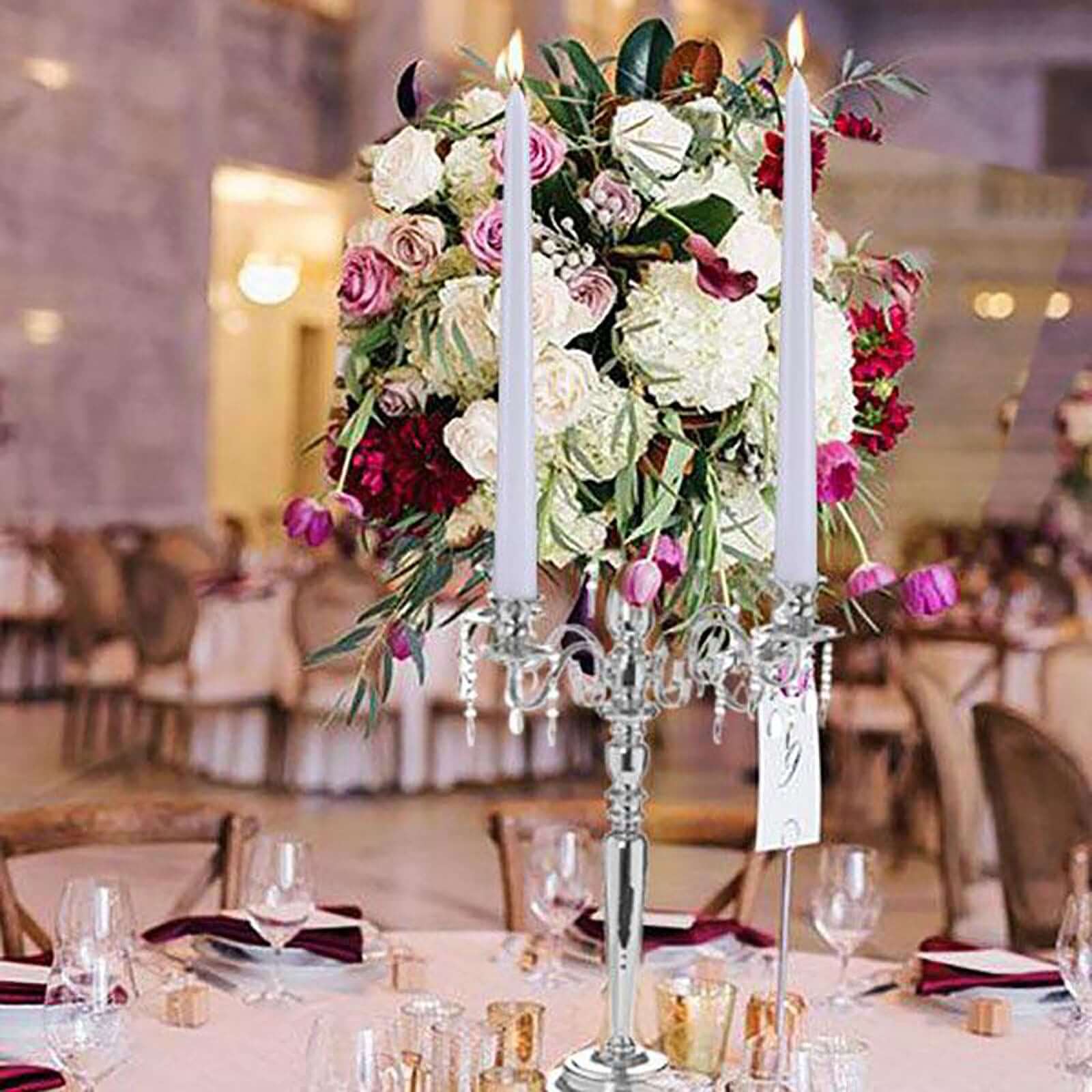 Metal Candelabra 33" 4 Arm Design Silver with Flower Vase Bowl - Table Centerpiece for Weddings - Image 7