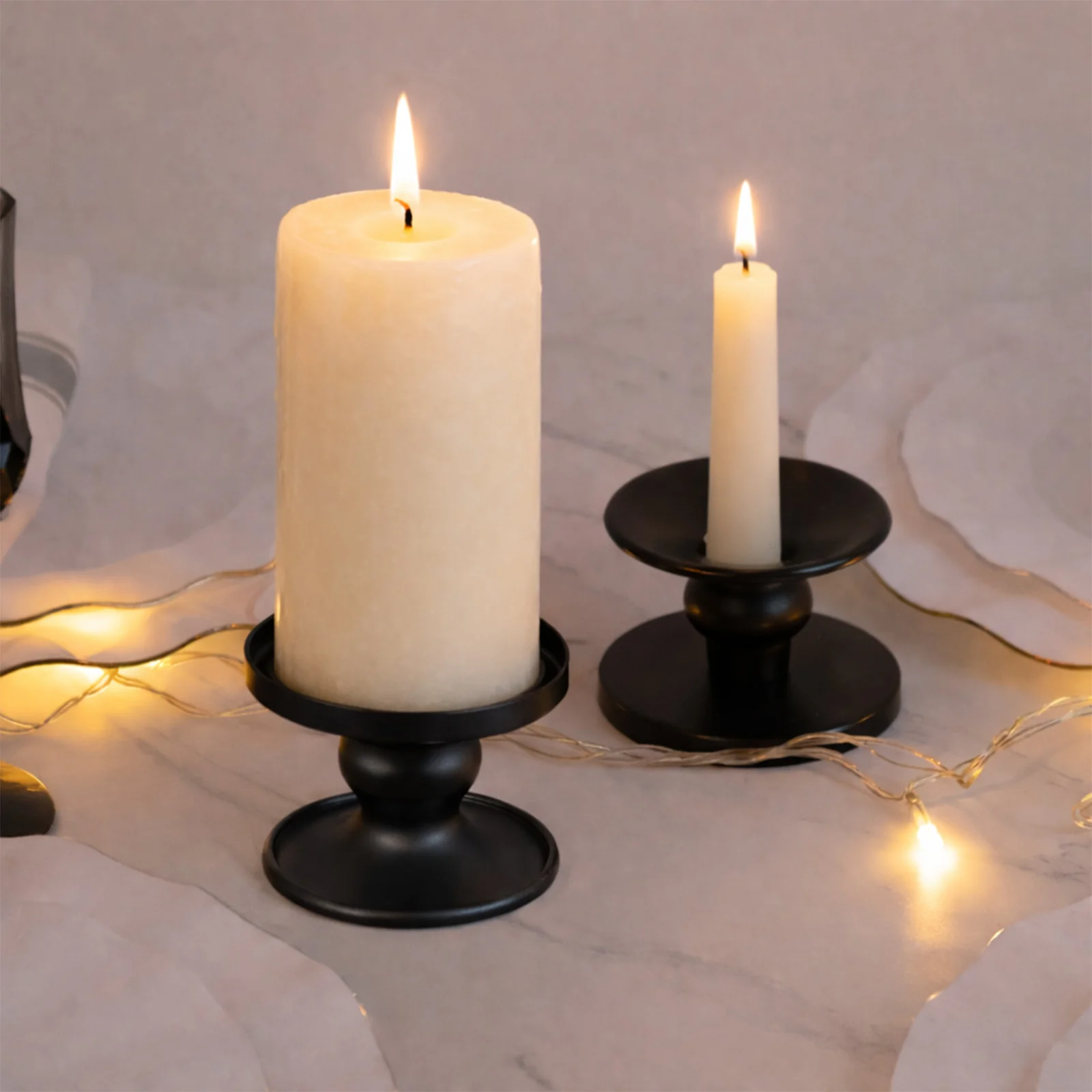 6 Pack Black Metal Candle Holders, 2" Reversible Pillar & Taper Candlestick Stands - Image 7