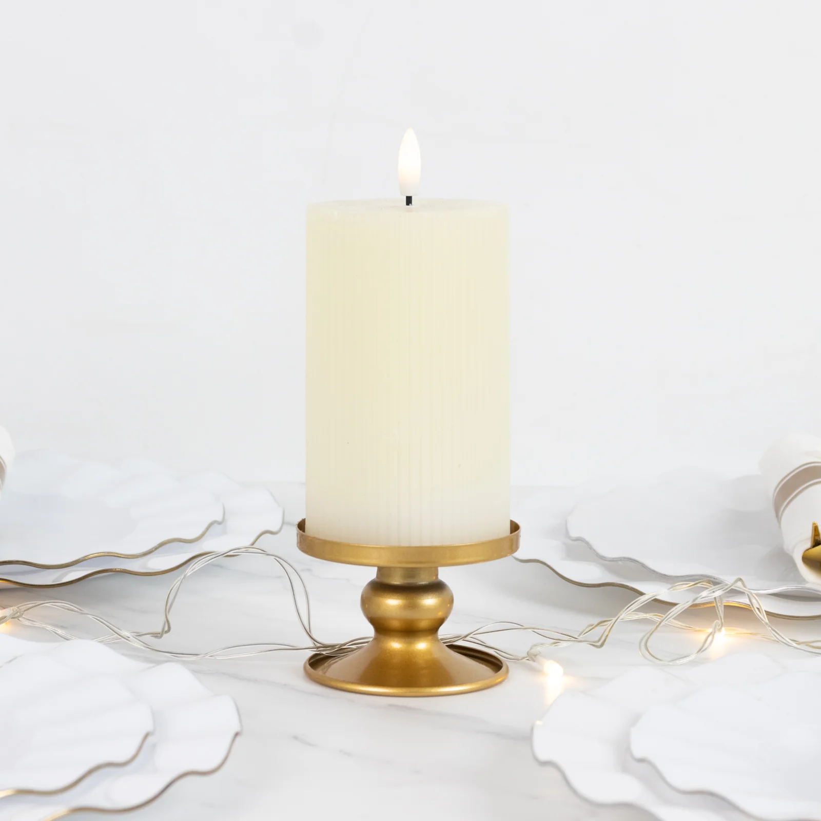 6 Pack Gold Metal Candle Holders, 2" Reversible Pillar & Taper Candlestick Stands - Image 6