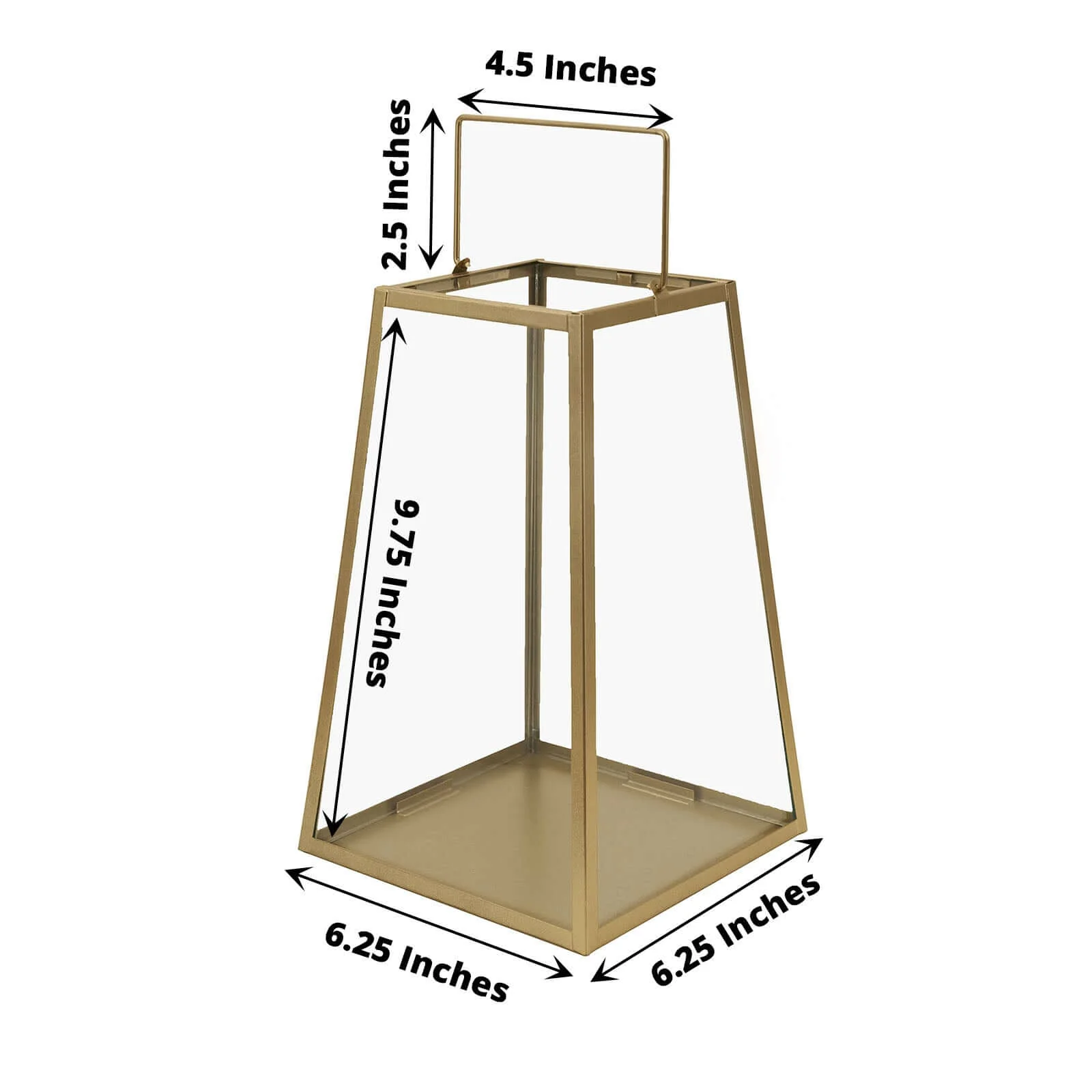 Metal Candle Lantern 10" Trapezoid Geometric Design Gold - Hanging Terrarium Table Centerpiece for Indoor/Outdoor - Image 3