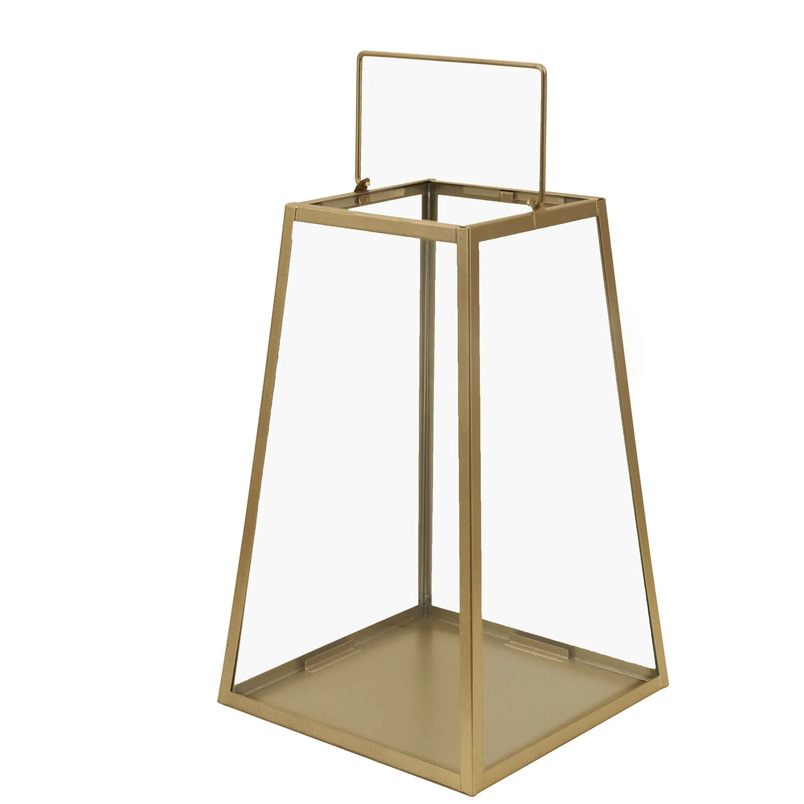 Metal Candle Lantern 10" Trapezoid Geometric Design Gold - Hanging Terrarium Table Centerpiece for Indoor/Outdoor - Image 6