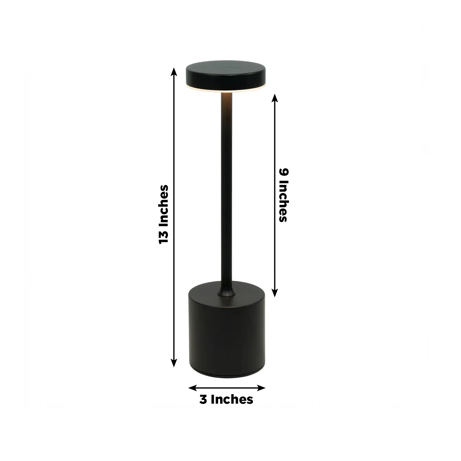 Rechargeable Cordless Table Lamp 13" Black Metal Design Dimmable - LED Desk Night Light with Touch Control - Image 3