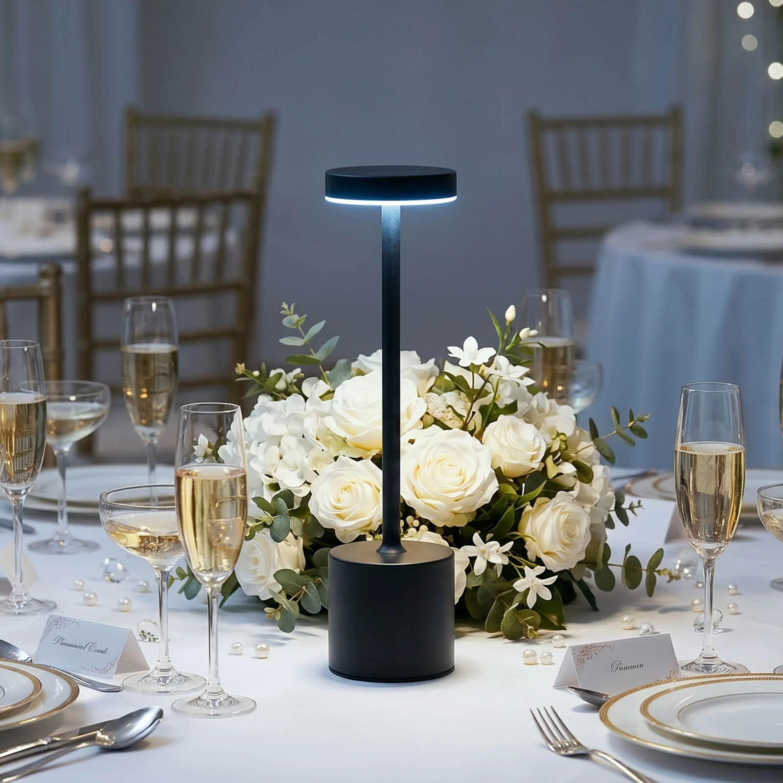 Rechargeable Cordless Table Lamp 13" Black Metal Design Dimmable - LED Desk Night Light with Touch Control - Image 4