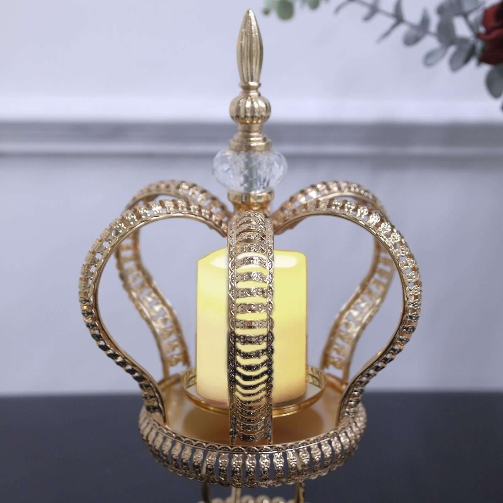 Metal Crown Spiral Gold Pillar Candle Holder Stand 13" - Jeweled Votive Candle Centerpiece - Image 8