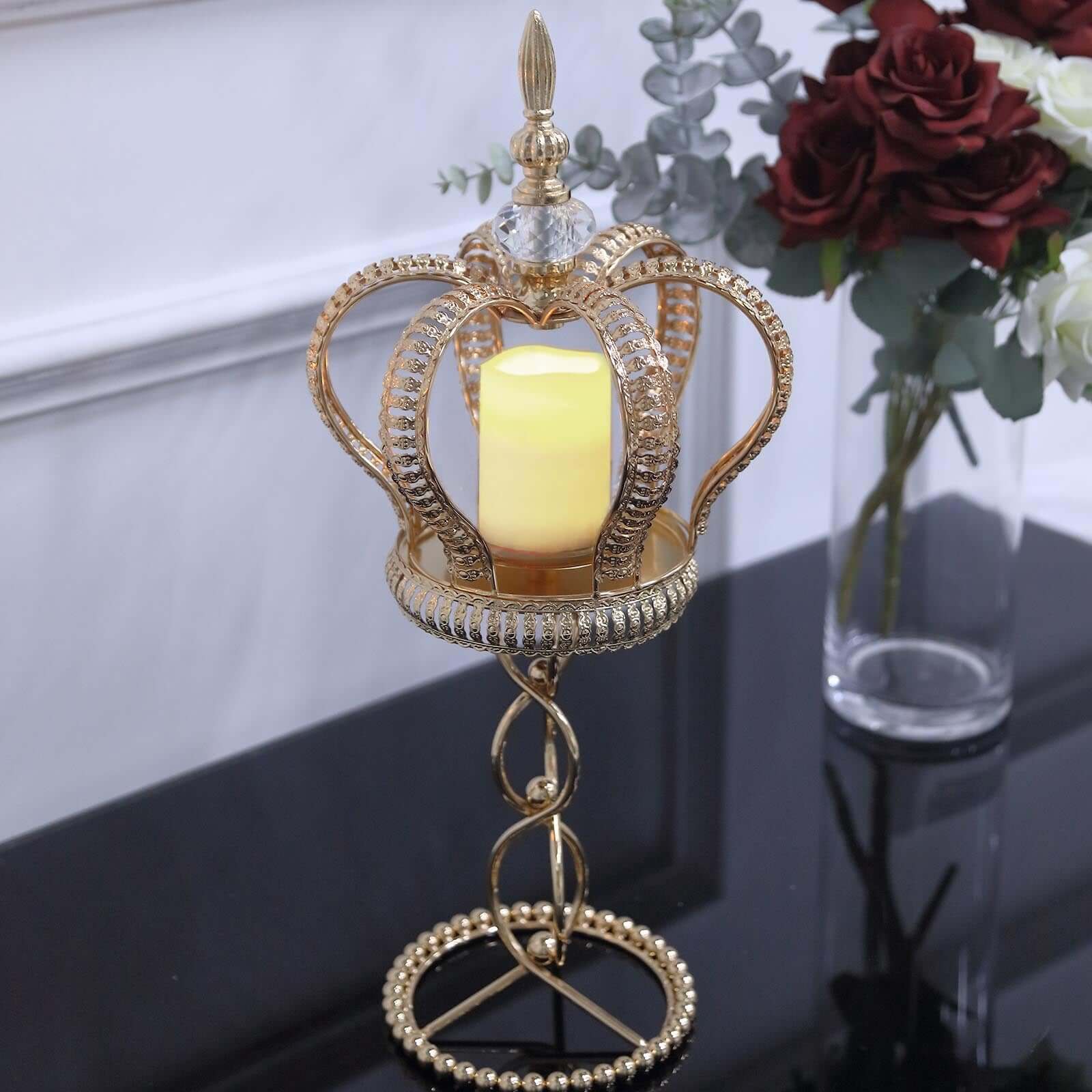 Metal Crown Spiral Gold Pillar Candle Holder Stand 18" - Jeweled Votive Candle Centerpiece - Image 6