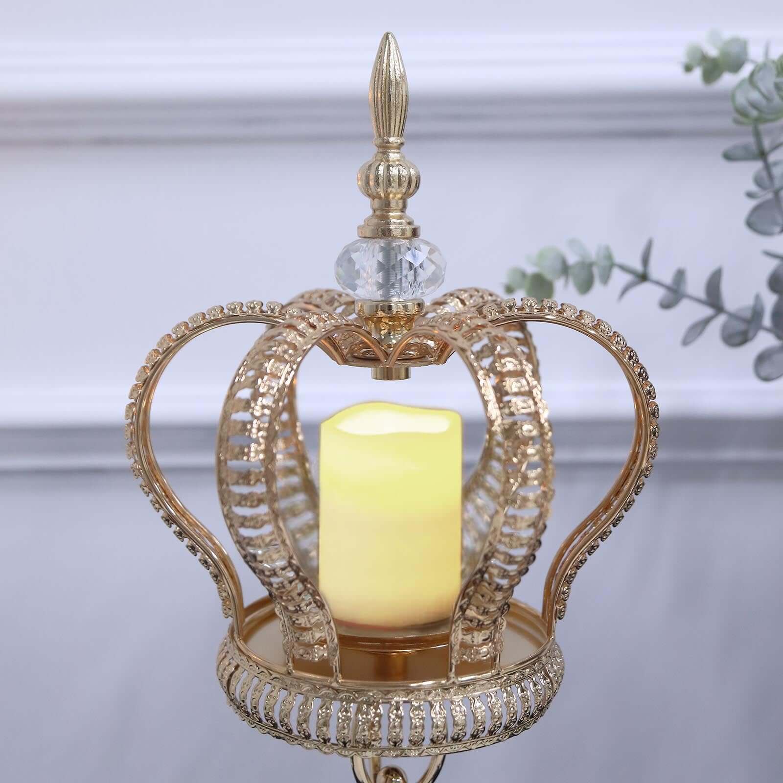 Metal Crown Spiral Gold Pillar Candle Holder Stand 18" - Jeweled Votive Candle Centerpiece - Image 8
