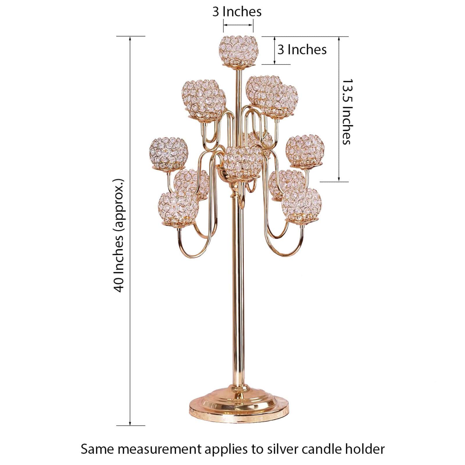 Metal Crystal Beaded Candelabra 40" Gold 13 Arm Design - Table Centerpiece for Events - Image 3