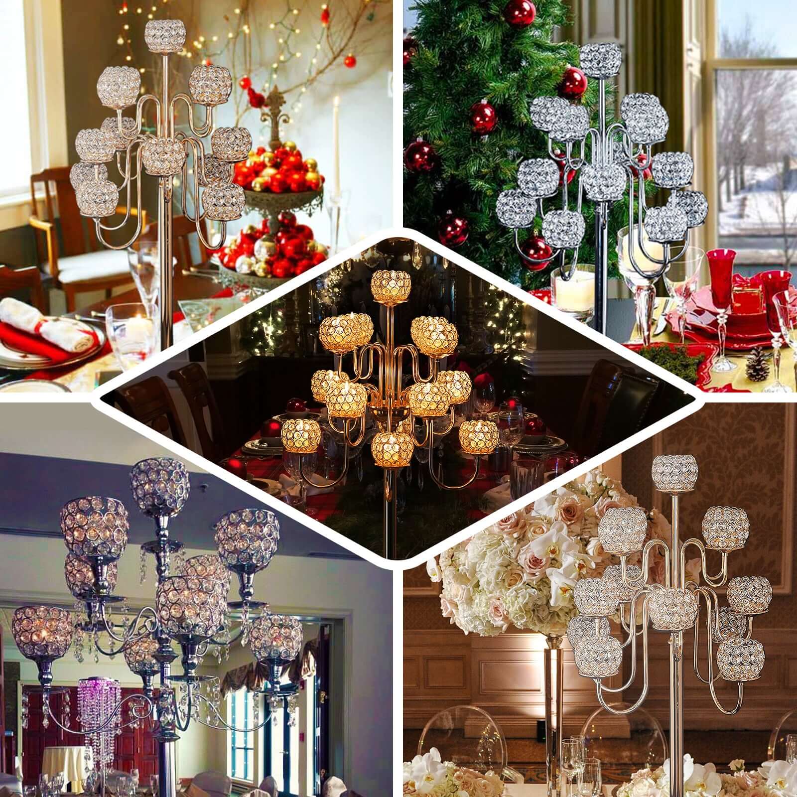 Metal Crystal Beaded Candelabra 40" Gold 13 Arm Design - Table Centerpiece for Events - Image 4