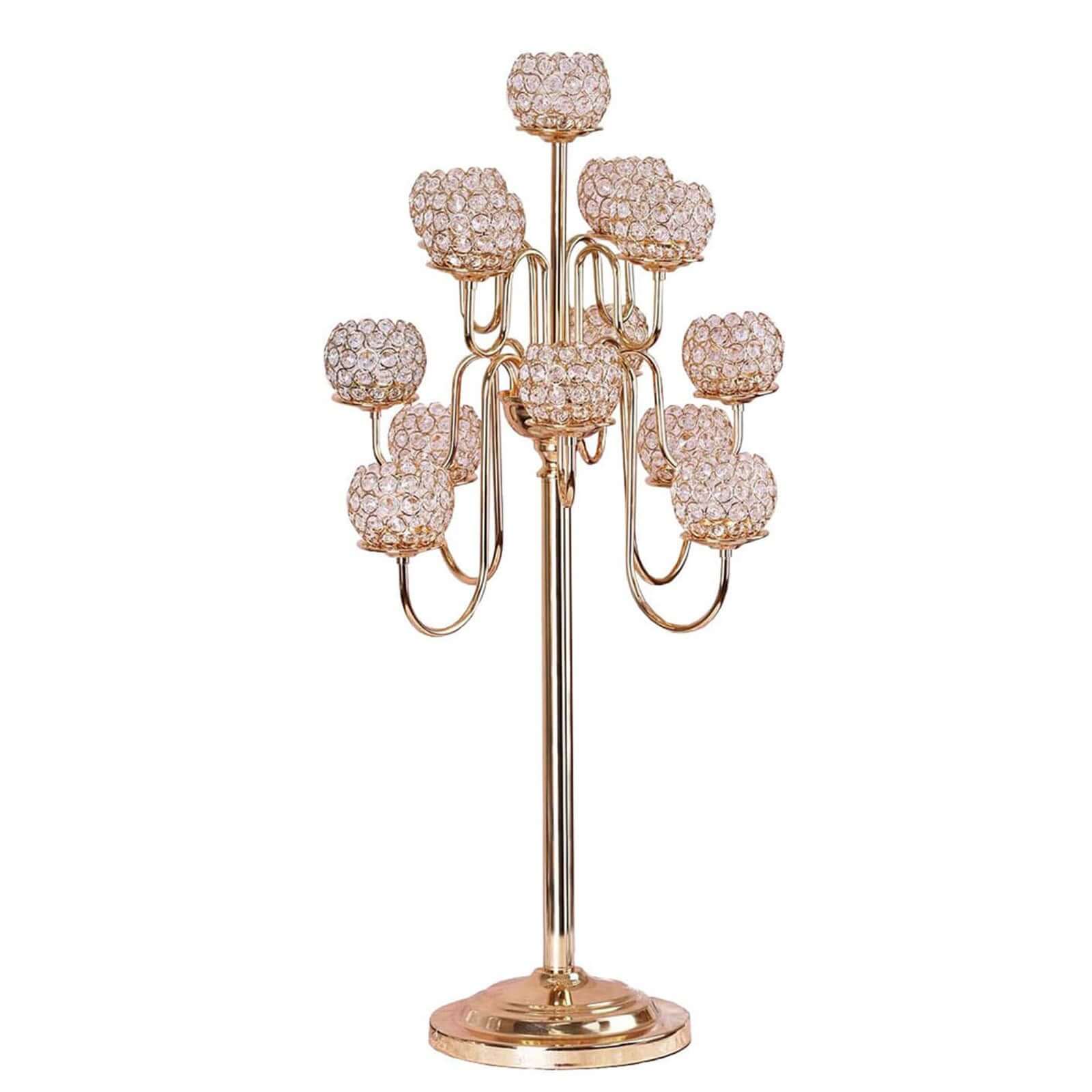 Metal Crystal Beaded Candelabra 40" Gold 13 Arm Design - Table Centerpiece for Events - Image 6