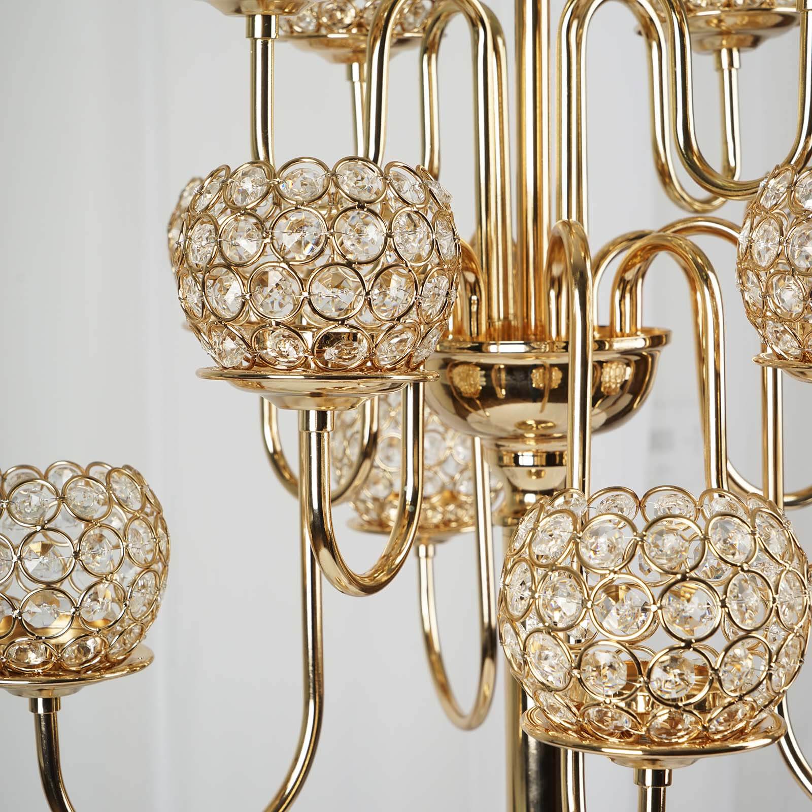 Metal Crystal Beaded Candelabra 40" Gold 13 Arm Design - Table Centerpiece for Events - Image 8