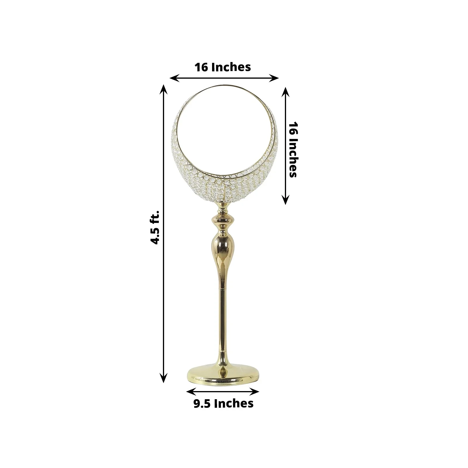 Metal Crystal Beaded Candle Holder Stand 4.5ft Tall - Half Moon Basket Design Gold Wedding Flower Centerpiece with Round Stable Base - Image 3